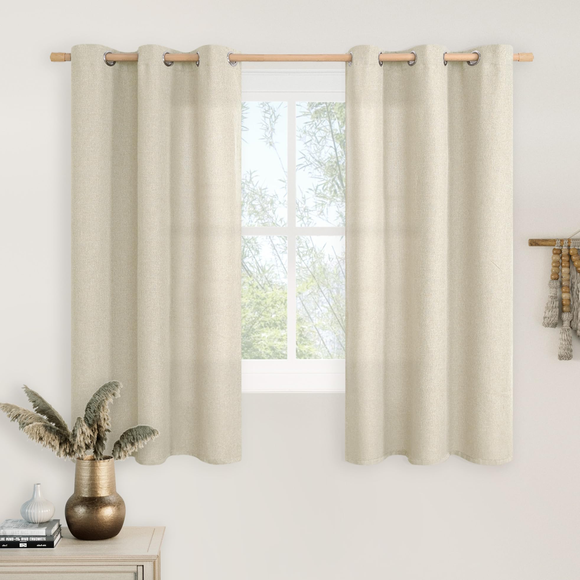 LAMIT Natural Beige Linen Curtains for Bedroom, 84 inches Grommet Thermal Insulated Thick Burlap Farmhouse Neutral Curtains Noise Reducing Light Filtering Drapes for Living Room, 2 Panels, W60 x L84