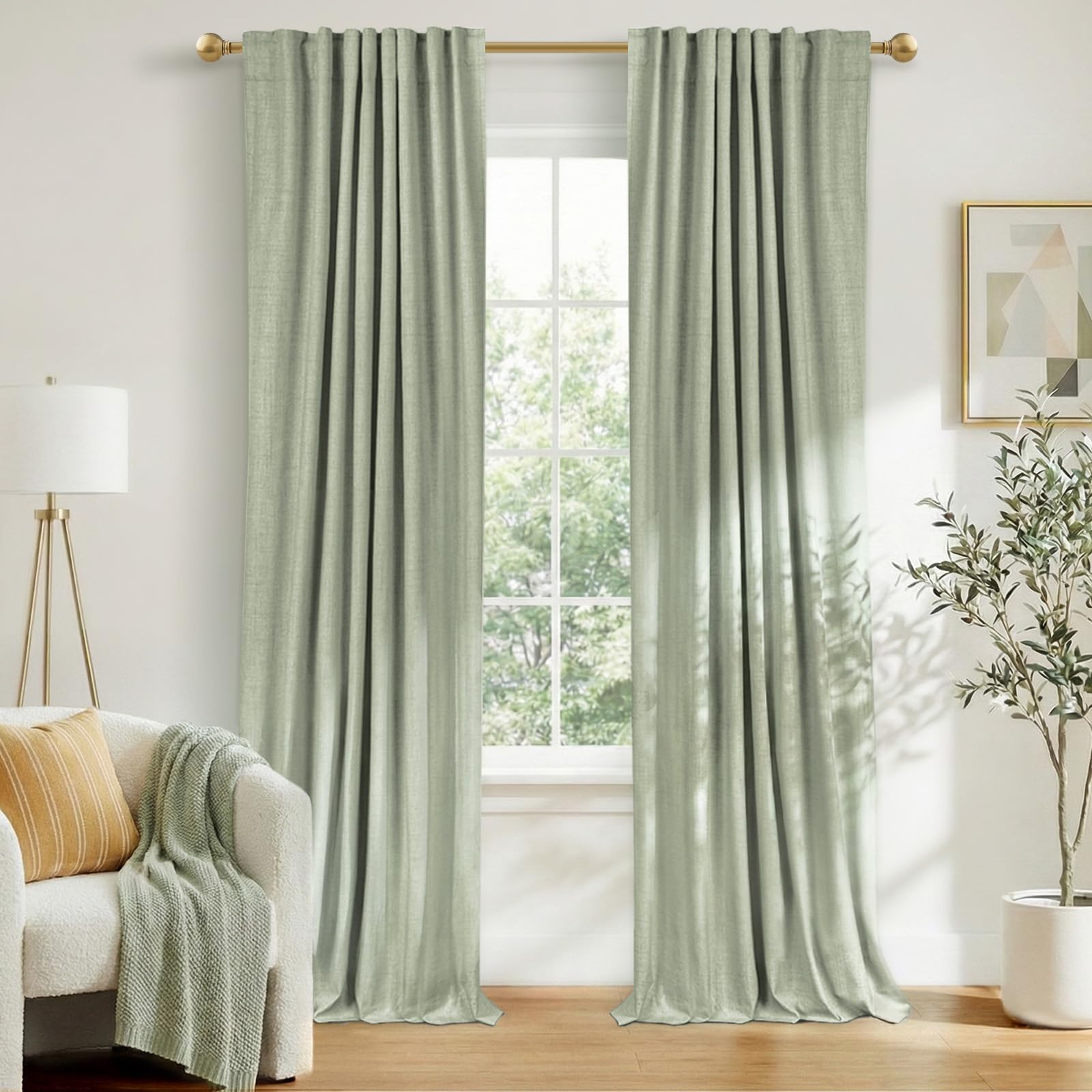 Oatmeal 2-Panel Linen Blackout Curtains, 50"W x 96"L, Thermal Insulated, Back Tab & Rod Pocket for Bedroom & Living Room