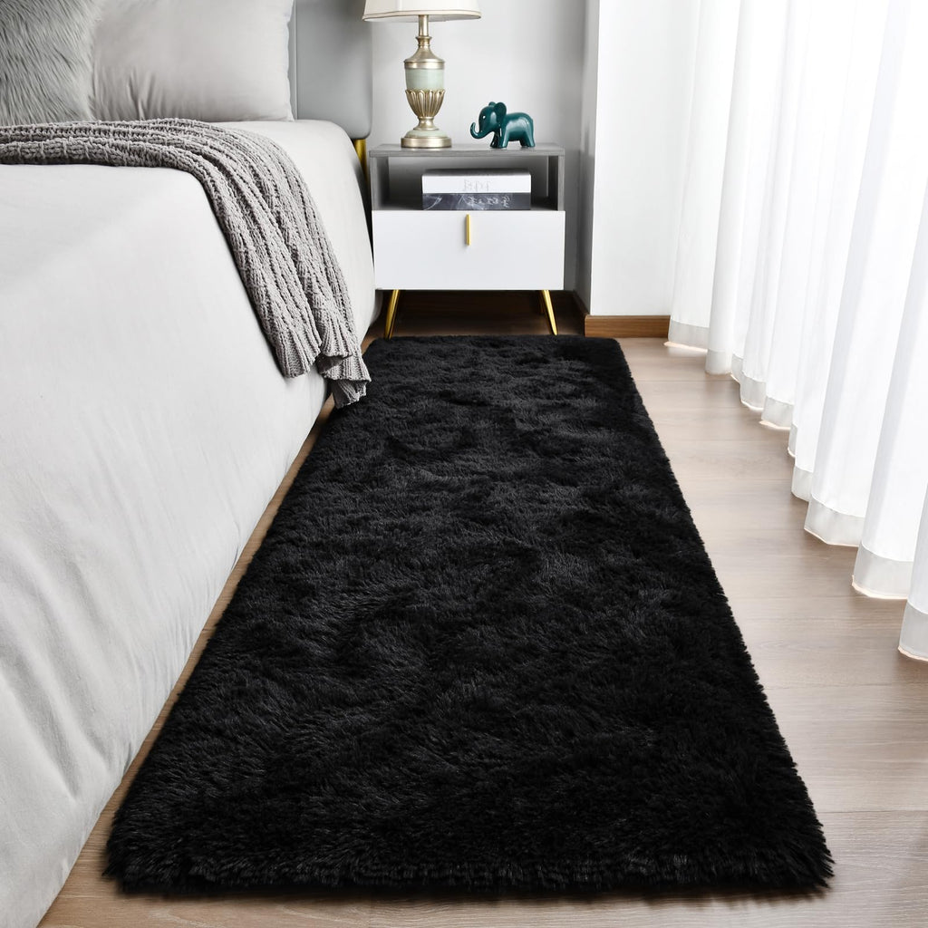 TWINNIS Super Soft Shaggy Rugs Fluffy Carpets, 6x9 Feet, Indoor Modern Plush Area Rugs for Living Room Bedroom Kids Room Nursery Home Decor, Upgrade Anti-Skid Rectangular Fuzzy Rug, Black Gray
