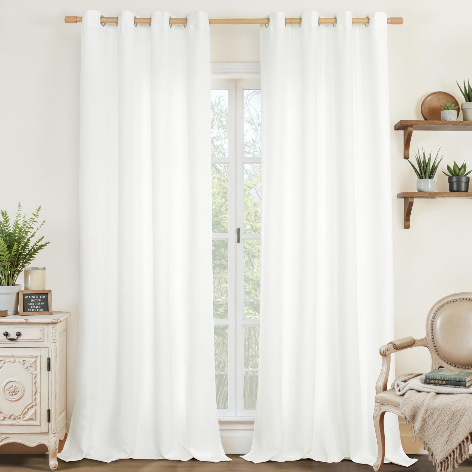 LAMIT Natural Beige Linen Curtains for Bedroom, 84 inches Grommet Thermal Insulated Thick Burlap Farmhouse Neutral Curtains Noise Reducing Light Filtering Drapes for Living Room, 2 Panels, W60 x L84