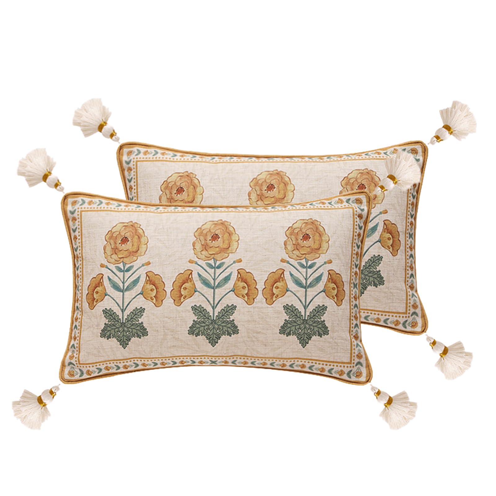 patdrea Designer Throw Pillow Covers for Couch 18"x18",Vintage Linen Pillows Cover with Cheetah Pattern and Luxury Pendant,Farmhouse Decorative Pillowcases for Bed Living Room Outdoor Set of 2
