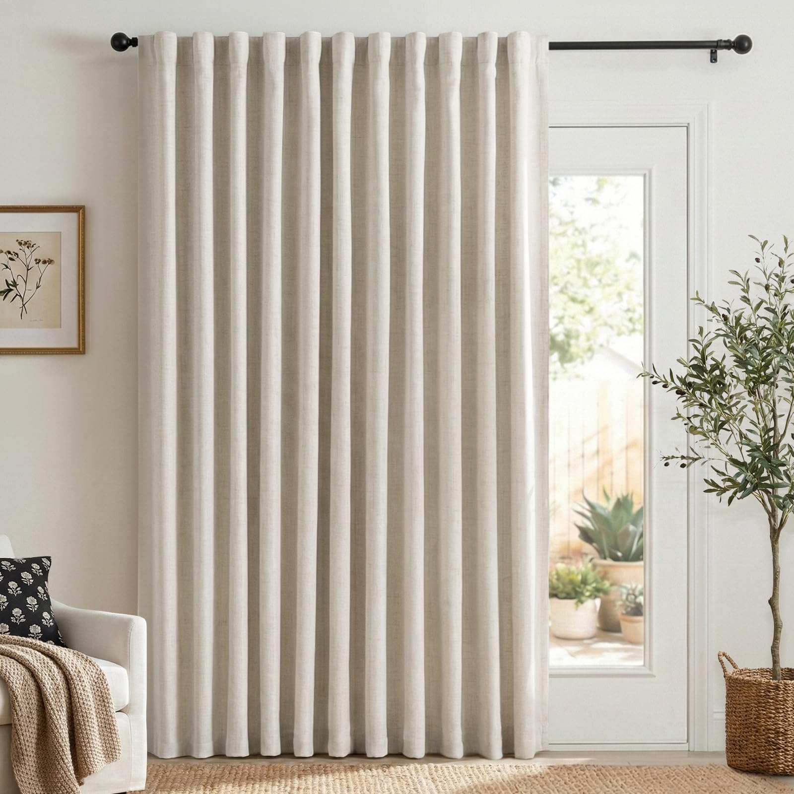 Oatmeal 2-Panel Linen Blackout Curtains, 50"W x 96"L, Thermal Insulated, Back Tab & Rod Pocket for Bedroom & Living Room