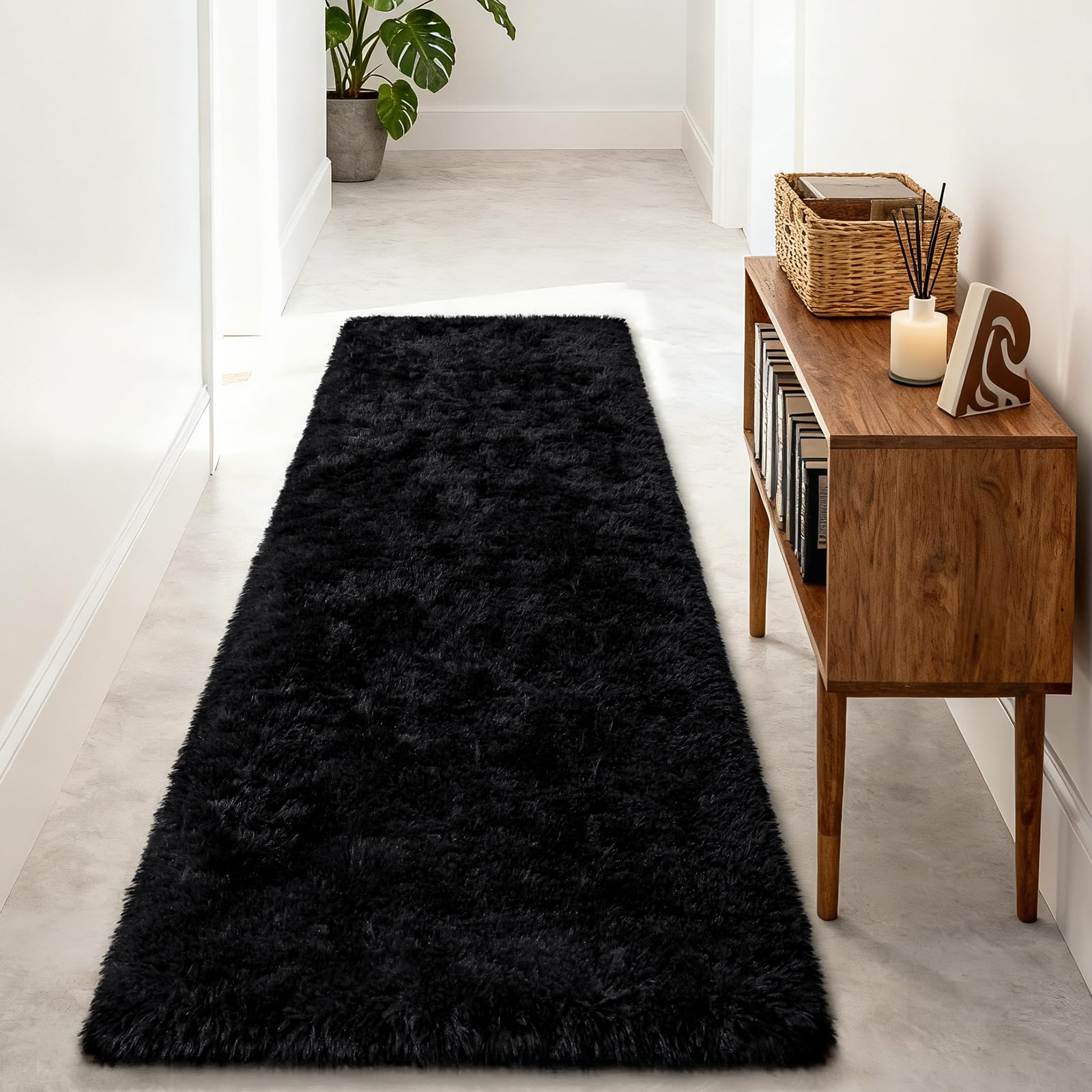Merelax Soft Modern Indoor Shaggy Area Rug for Bedroom Livingroom Dorm Kids Room Home Decorative, Non-Slip Plush Fluffy Furry Fur Rugs Comfy Nursery Accent Floor Carpet 2x3 Feet, Black