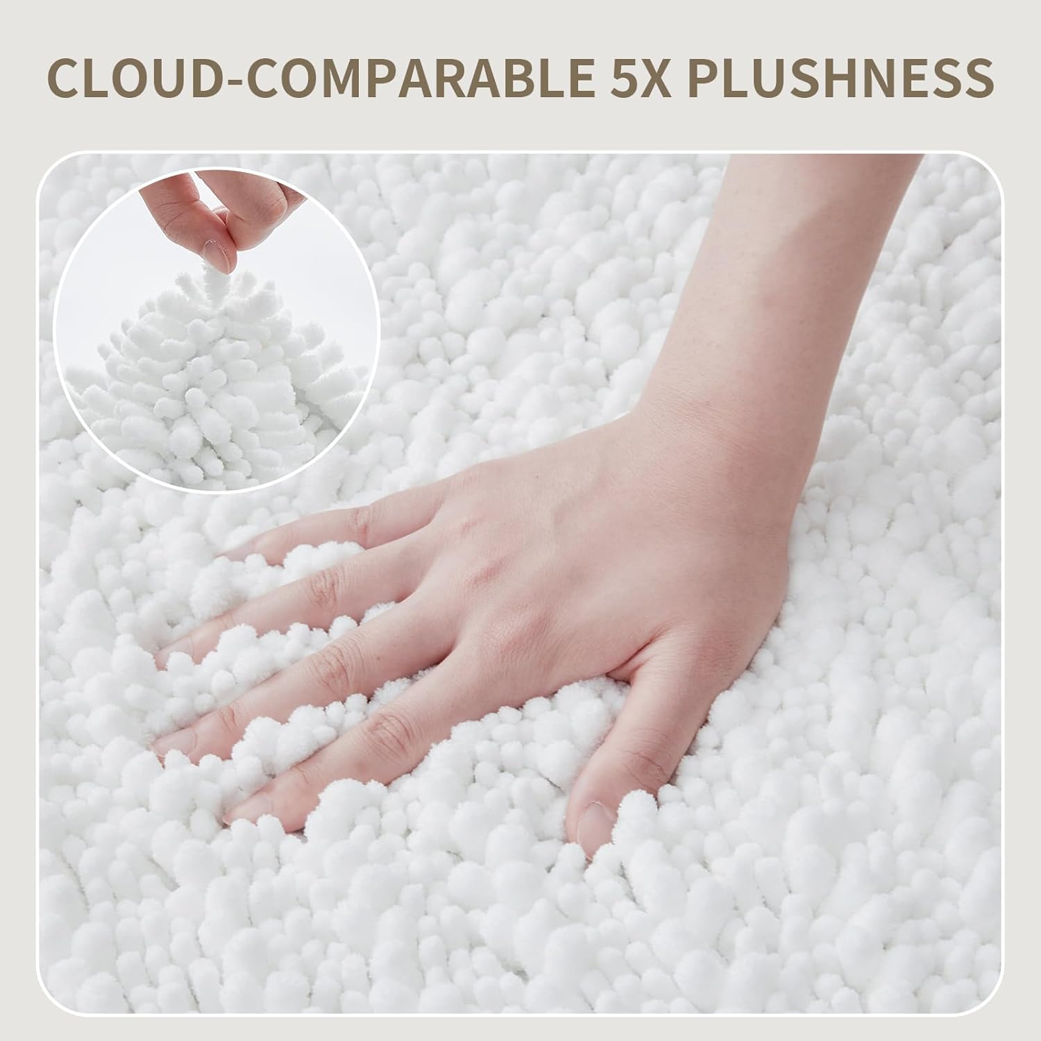 Bathroom Rugs Non Slip Washable 70x24, Extra Thick Soft Chenille Absorbent Bath Mat, High Density Barrier Non Slip Backing, Quick Dry Plush Shaggy Floor Carpet for Tub&Shower, White
