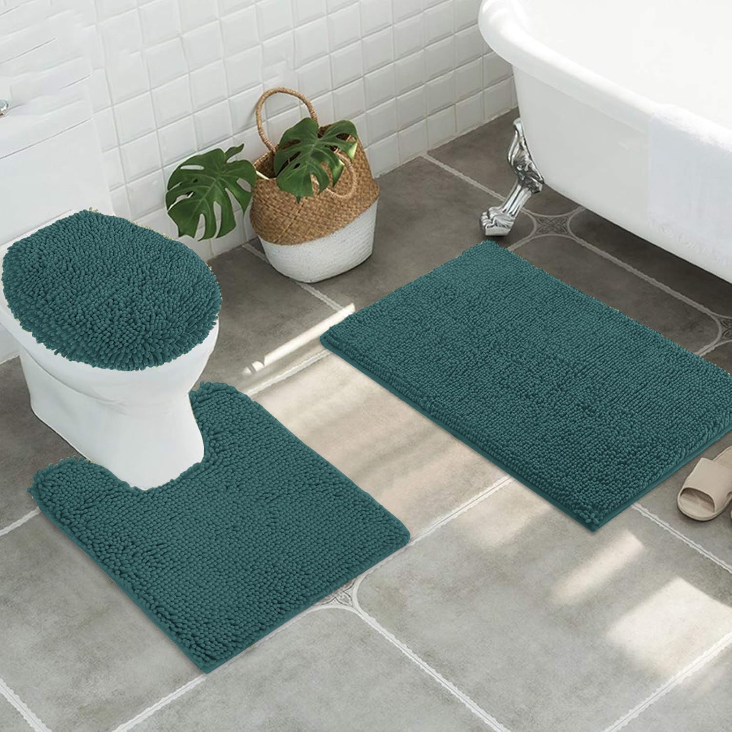 MAYSHINE Plush Shaggy Chenille Bath Mat | Extra Soft, Super Absorbent, Non-Slip Bathroom Rug | Fluffy Microfiber, Area Rug Sets for Bathroom Floor, Kitchen, Living Room | 59"x31" | Beige