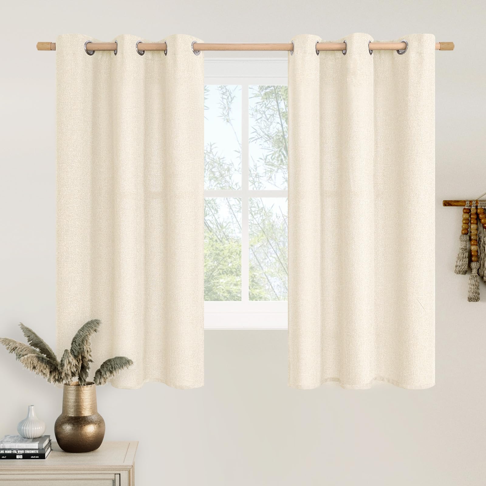 LAMIT Natural Beige Linen Curtains for Bedroom, 84 inches Grommet Thermal Insulated Thick Burlap Farmhouse Neutral Curtains Noise Reducing Light Filtering Drapes for Living Room, 2 Panels, W60 x L84