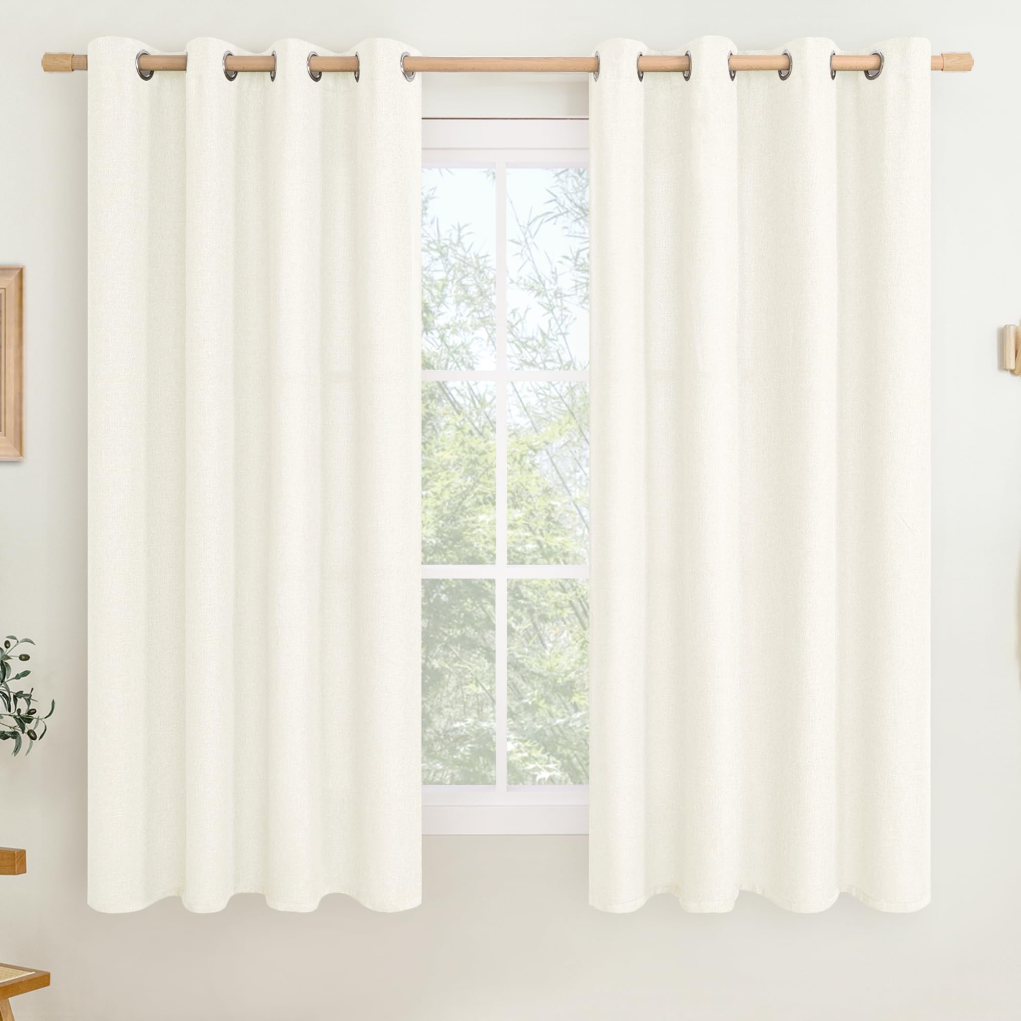 LAMIT Natural Beige Linen Curtains for Bedroom, 84 inches Grommet Thermal Insulated Thick Burlap Farmhouse Neutral Curtains Noise Reducing Light Filtering Drapes for Living Room, 2 Panels, W60 x L84