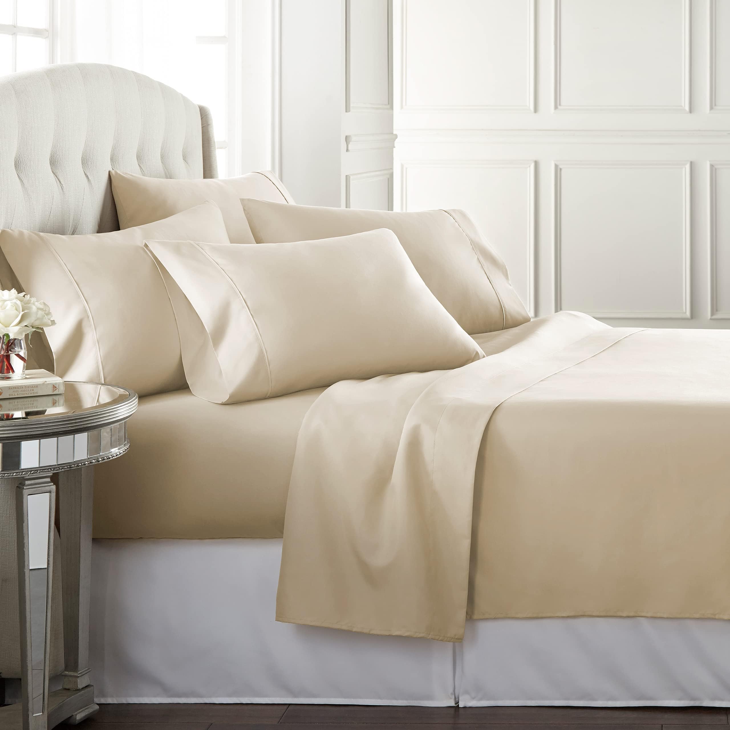Danjor Linens Bed Sheet Set Queen Size for Hot Sleepers, Hotel Premium Sheets with 4 Pillowcases, Lightweight Brushed Microfiber Deep Pockets, Breathable Cooling 6 Piece Bedding Sets, White