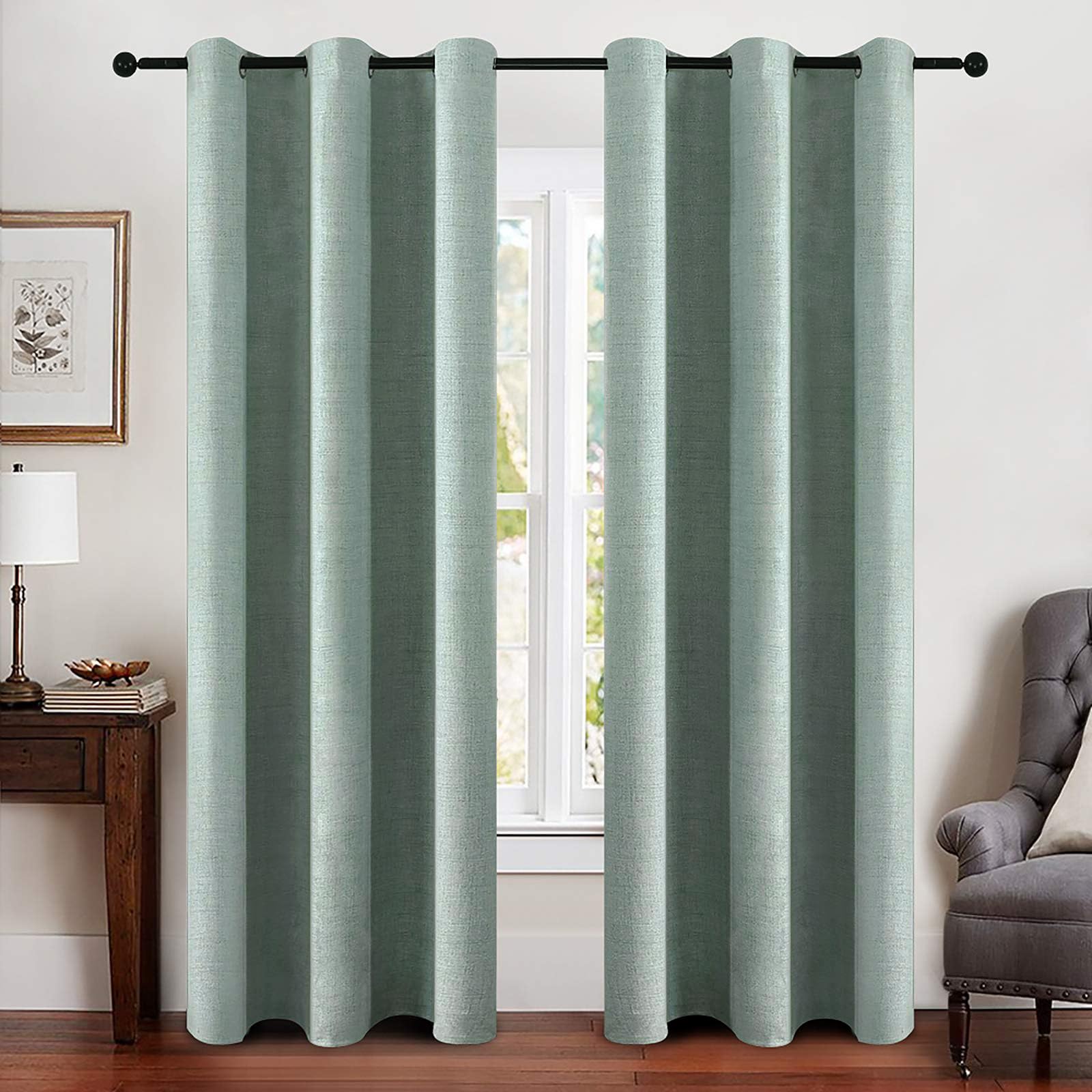 MIULEE 100% Blackout Linen Curtains for Bedroom Thermal Insulated Birch Grommet Room Darkening Curtains & Drapes for Living Room Nursery 52 x 96 Inch (2 Panels)