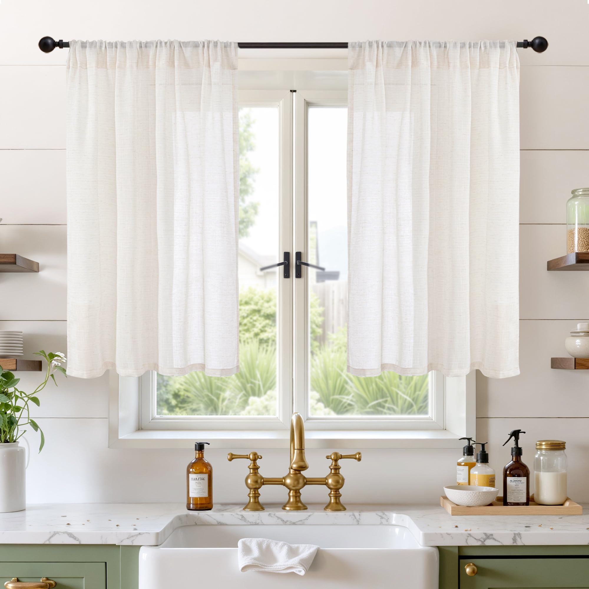 BGment 90 Inches Long Curtains Linen Semi Sheer, Light Filtering Window Treatments Drapes with Rod Pocket Lightweight for Living Room Bedroom, 2 Panels, 52 Inch Wide Each Panel