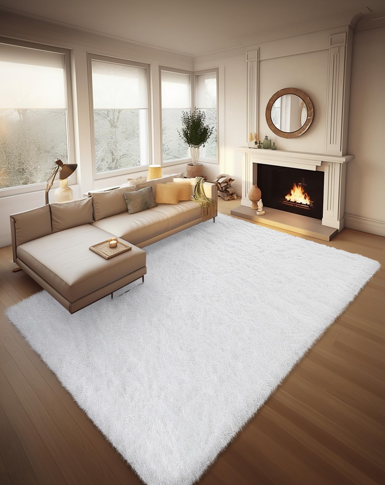 Ophanie Beige Rugs for Living Room Bedroom, 5x8 Fluffy Fuzzy Furry Carpet, Plush Soft Shaggy Bedside Indoor Floor Area Rug for Kids Girls Boys Baby Teen Dorm Nursery Home Decor Aesthetic