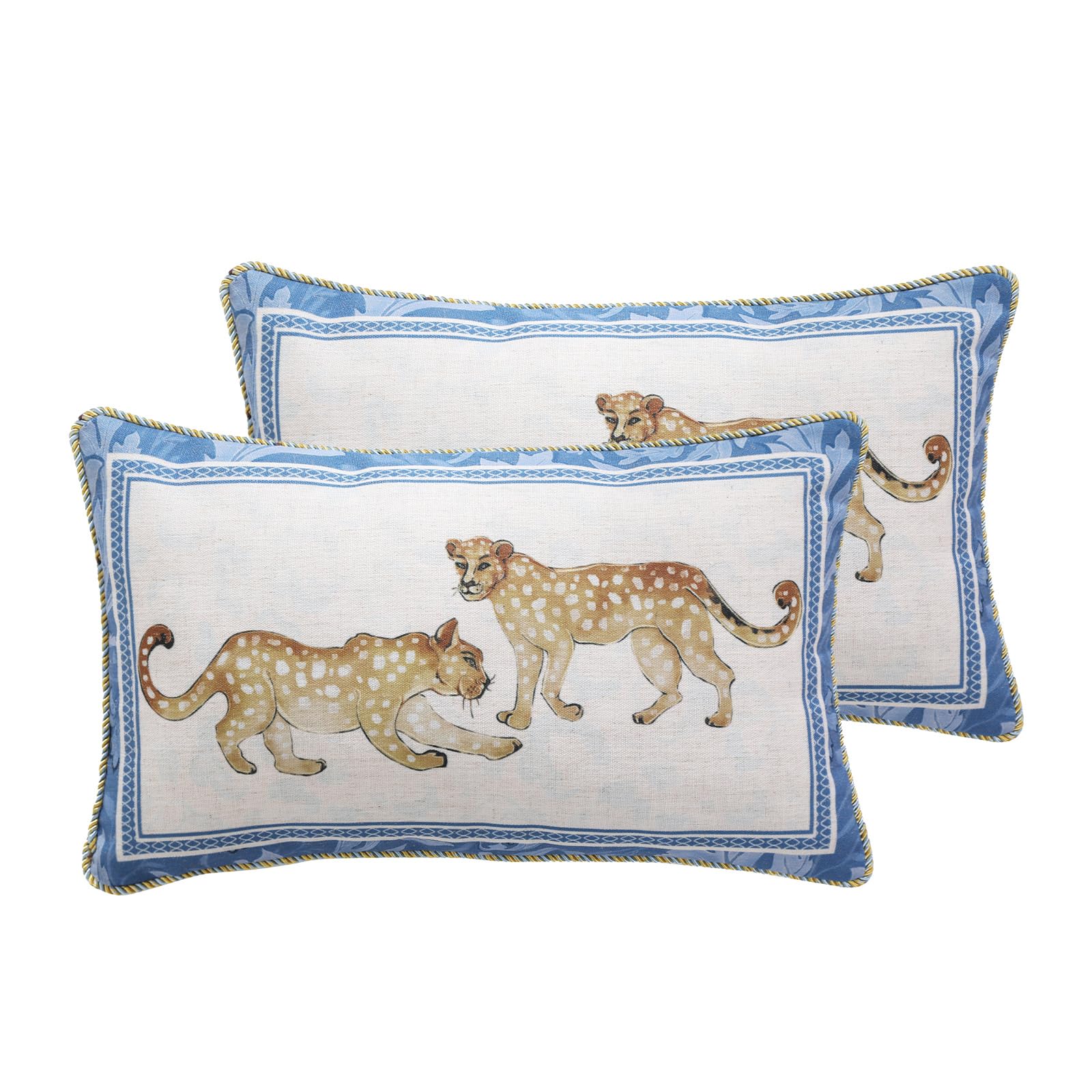 patdrea Designer Throw Pillow Covers for Couch 18"x18",Vintage Linen Pillows Cover with Cheetah Pattern and Luxury Pendant,Farmhouse Decorative Pillowcases for Bed Living Room Outdoor Set of 2