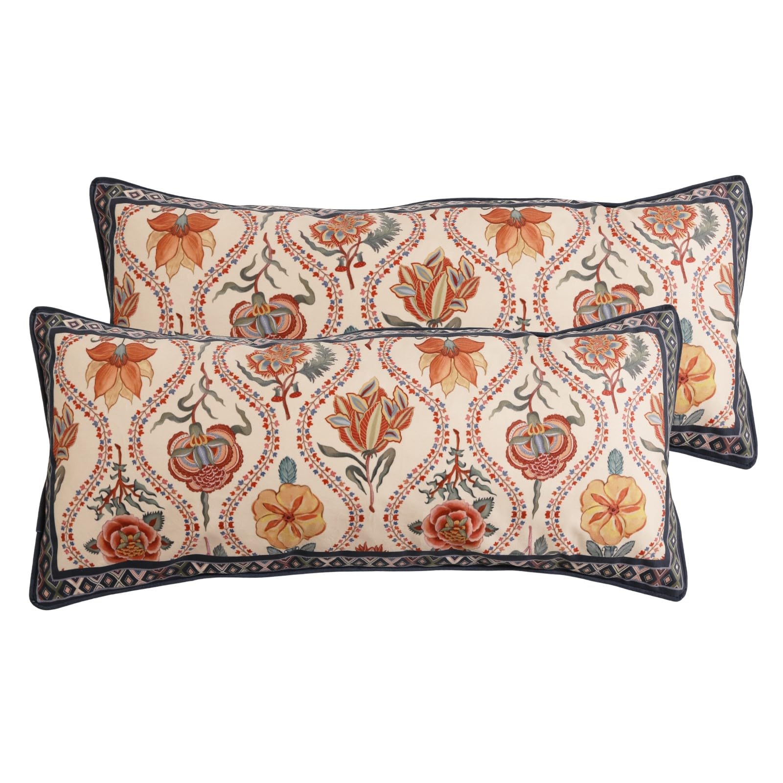 bilin gaier Vintage Square Throw Pillow Covers Pack of 2,Red Cozy Velvet with Leaves and Floral Pattern Pillowcases,Decoration Pillows Cushion Covers for Living Room Couch Sofa Bed Car Chair,18"x18"
