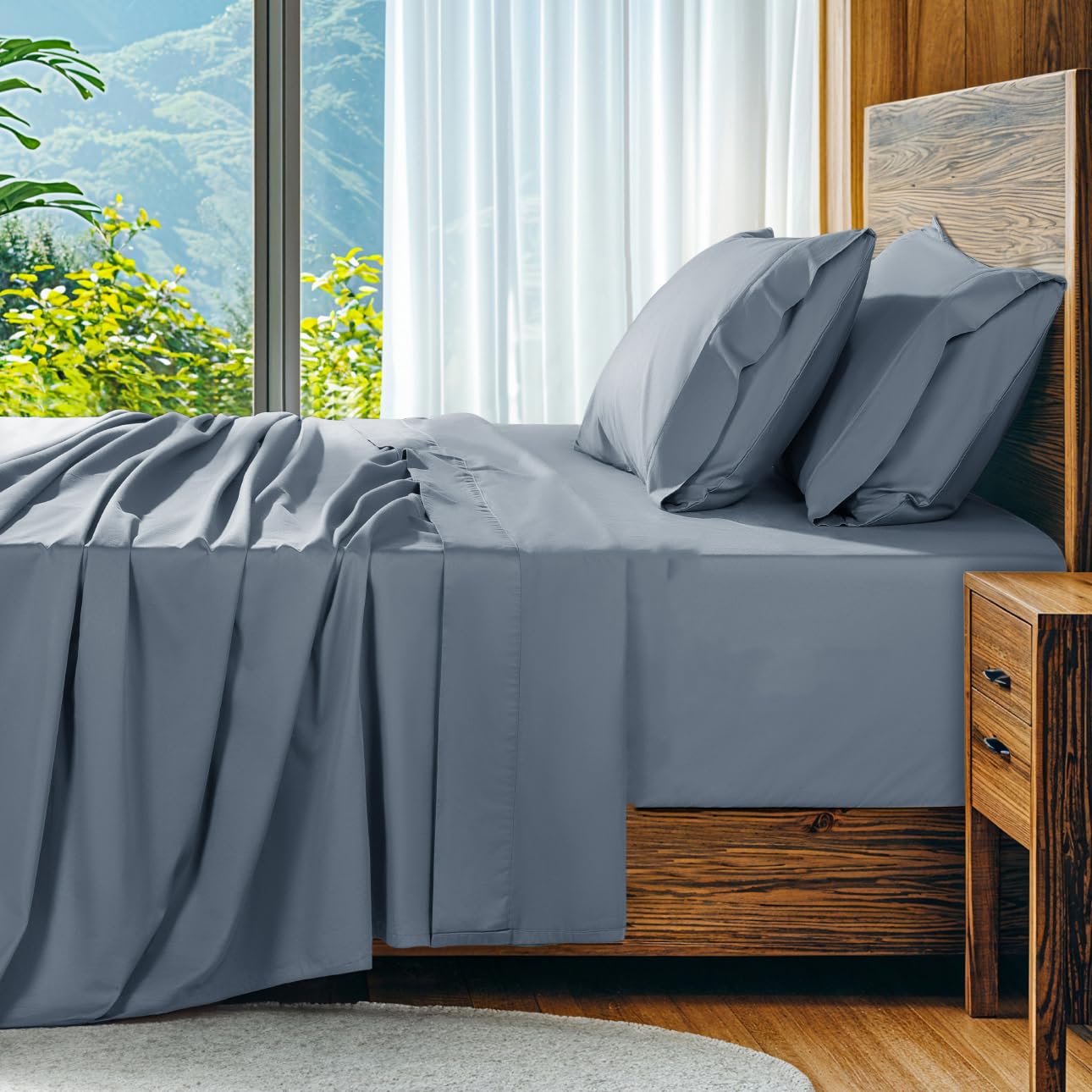 SONORO KATE 100% Egyptian Cotton Sheets Set, Extra Deep Pocket up to 18"-24",1000 High Thread Count, Soft & Breathable 5-Star Hotel Sateen Bed Sheets - 4 PC (Linen,Queen)