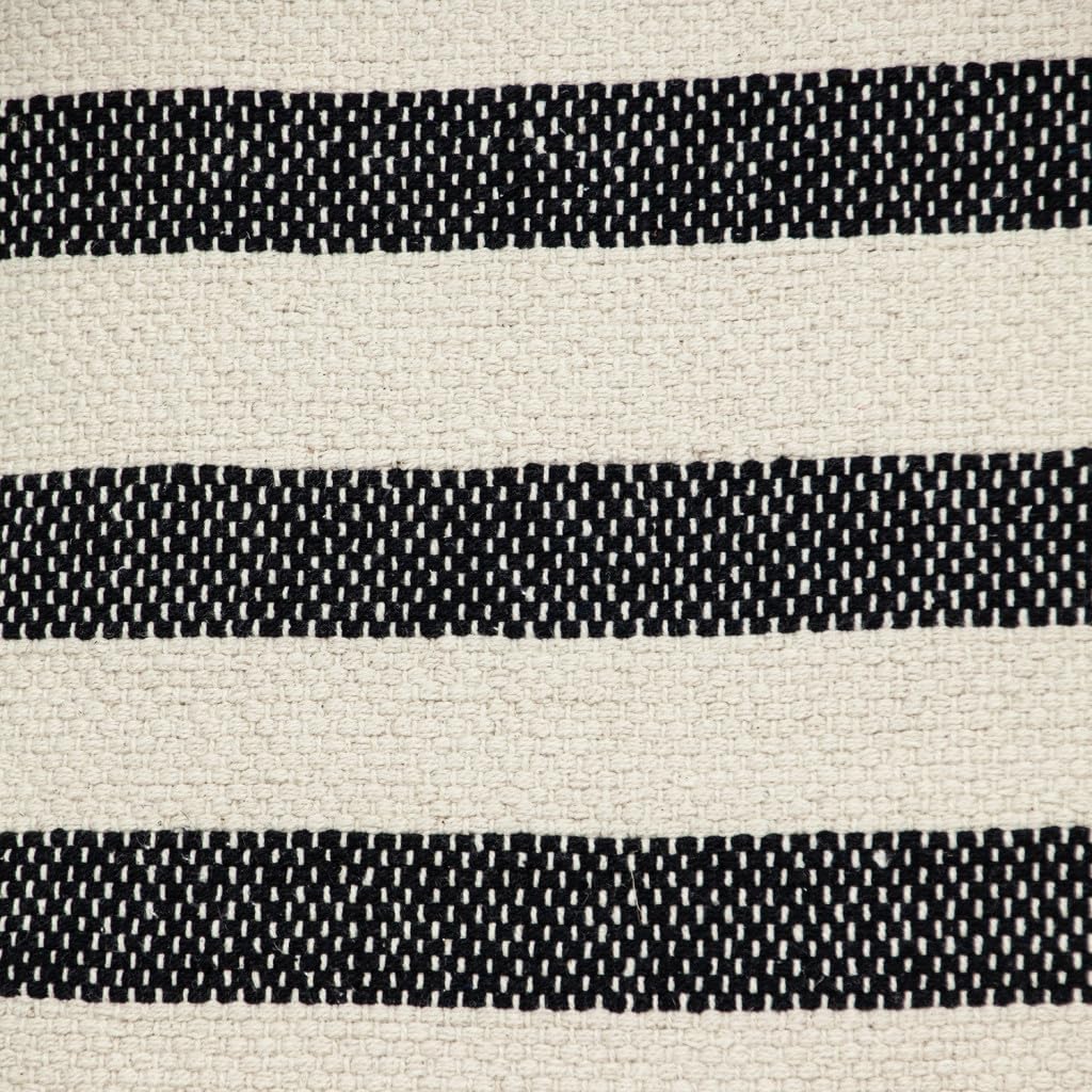 HomeRoots 24" Beige and Black Striped Cotton Throw Pillow with Tassels