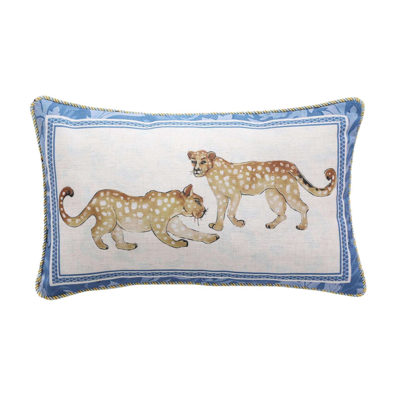patdrea Designer Throw Pillow Covers for Couch 18"x18",Vintage Linen Pillows Cover with Cheetah Pattern and Luxury Pendant,Farmhouse Decorative Pillowcases for Bed Living Room Outdoor Set of 2