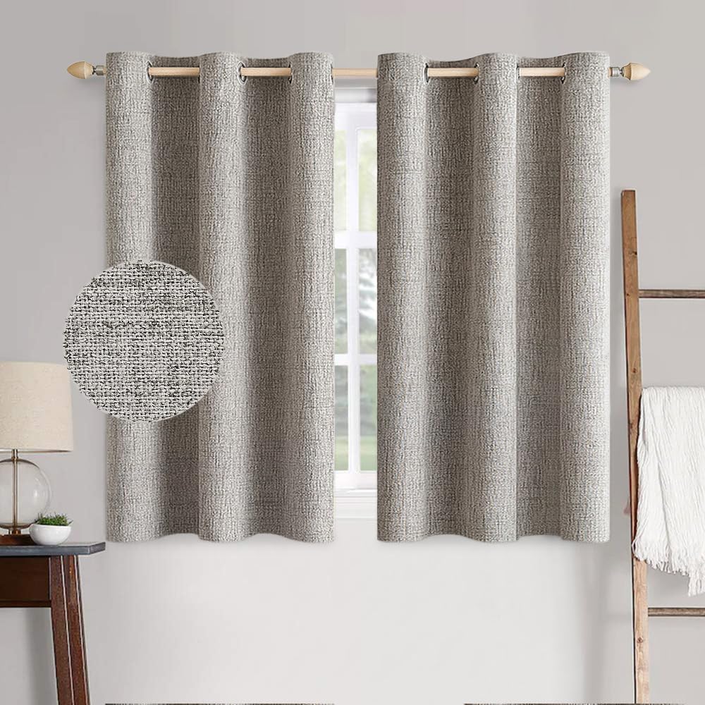 MIULEE 100% Blackout Linen Curtains for Bedroom Thermal Insulated Birch Grommet Room Darkening Curtains & Drapes for Living Room Nursery 52 x 96 Inch (2 Panels)