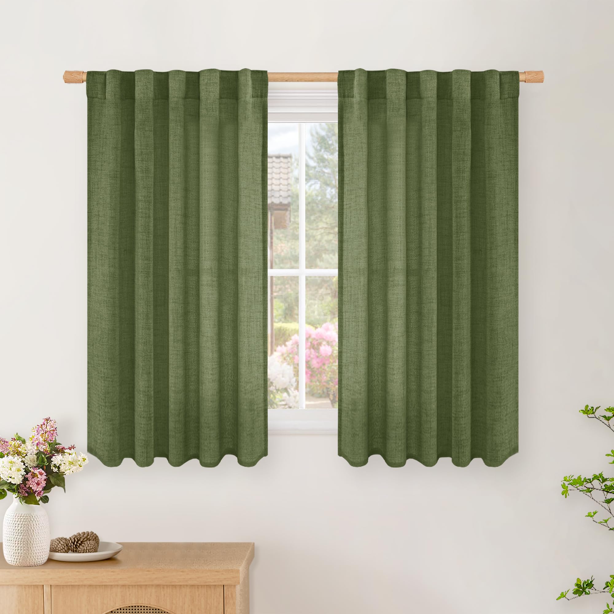 BGment Long 102 Inch Length Linen Curtains for Living Room, Natural Rod Pocket Textured Burlap Drapes Rustic Country Light Filtering for Bedroom Semi Sheer Back Tab, 2 Panel, 52 Inch Wide Each Panel