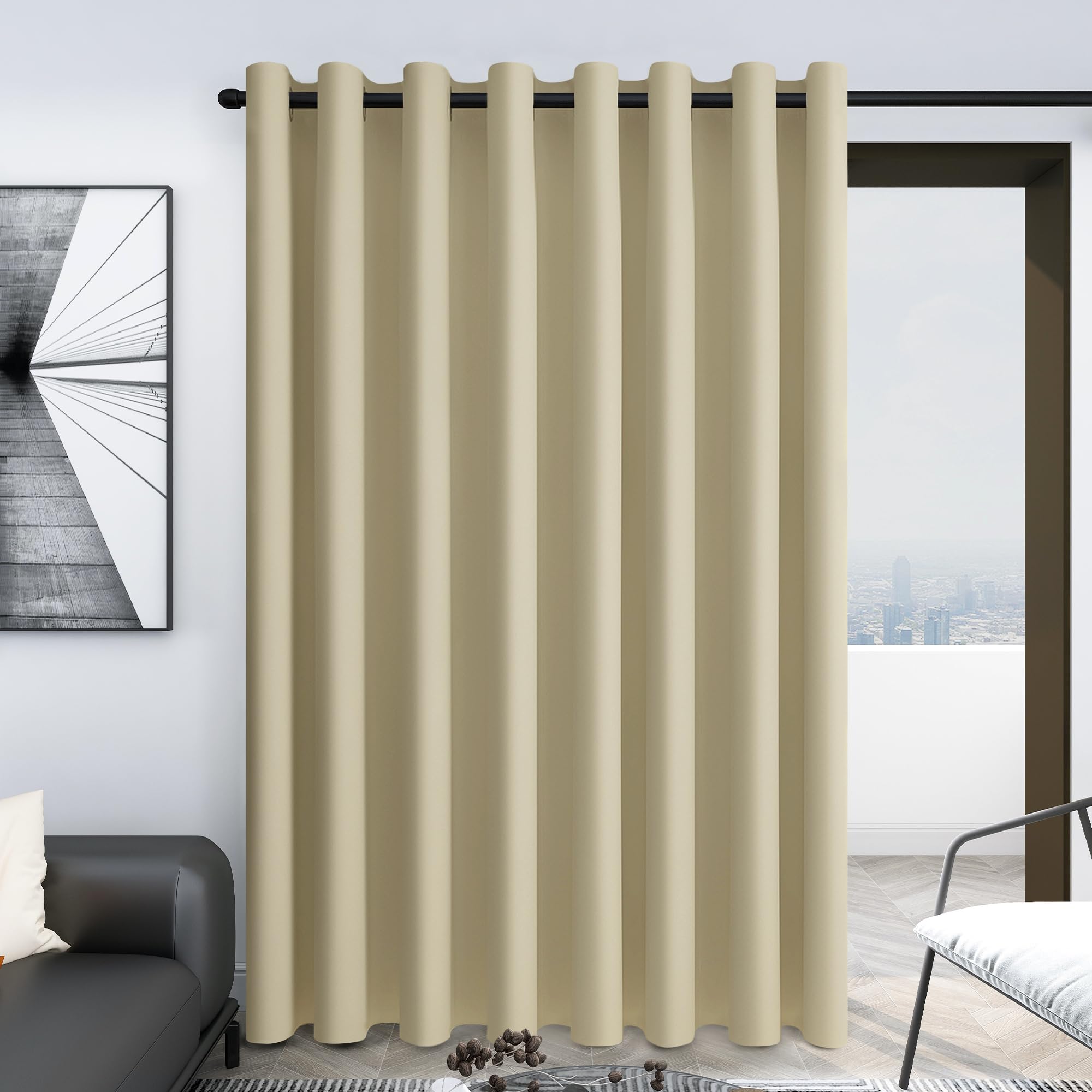 Deconovo Blackout Wide Curtain Panel, Grommet Top Thermal Insulated Room Darkening Drape for Bedroom Living Room, Khaki Divider, 100W x 84L Inch, Pack of 1