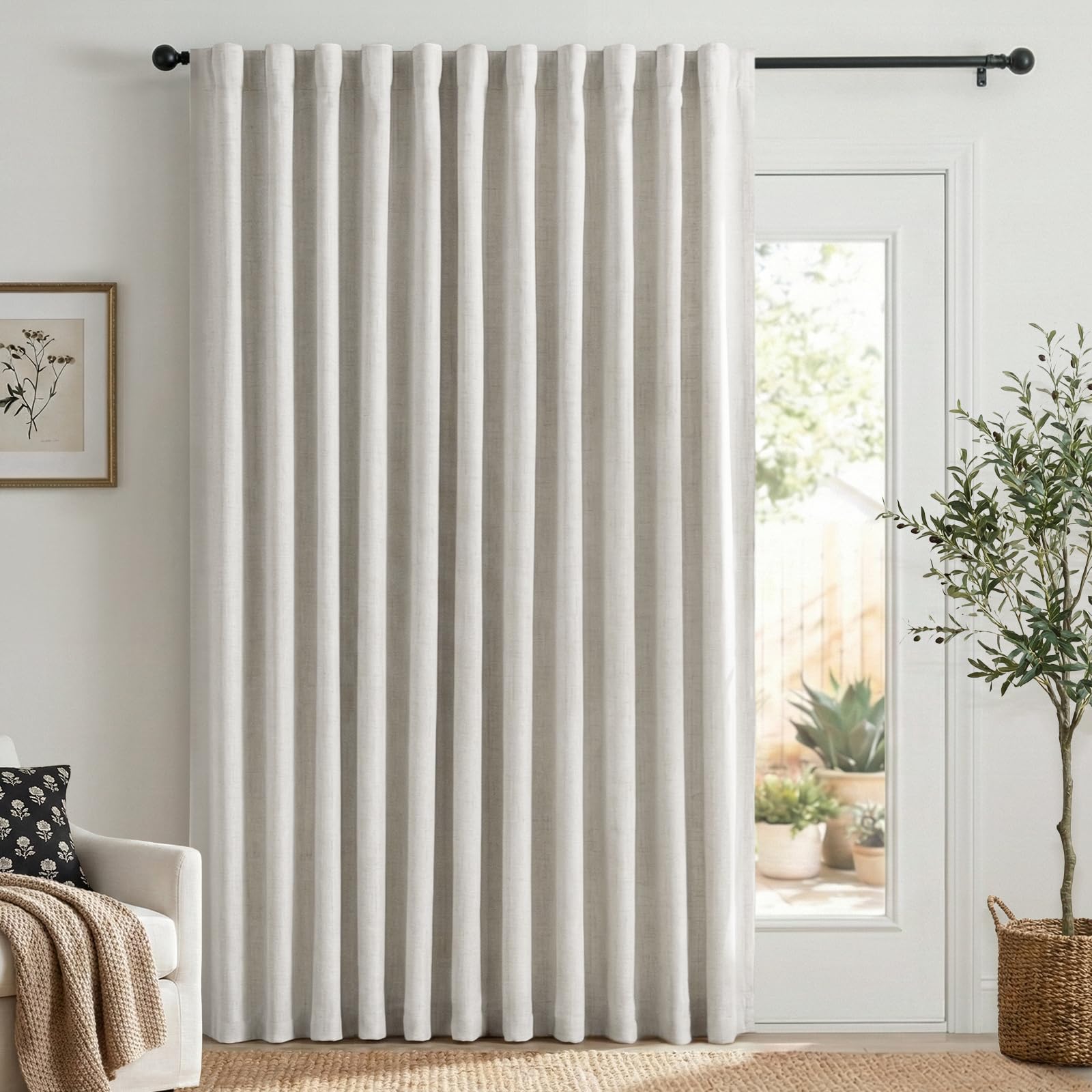 Oatmeal 2-Panel Linen Blackout Curtains, 50"W x 96"L, Thermal Insulated, Back Tab & Rod Pocket for Bedroom & Living Room
