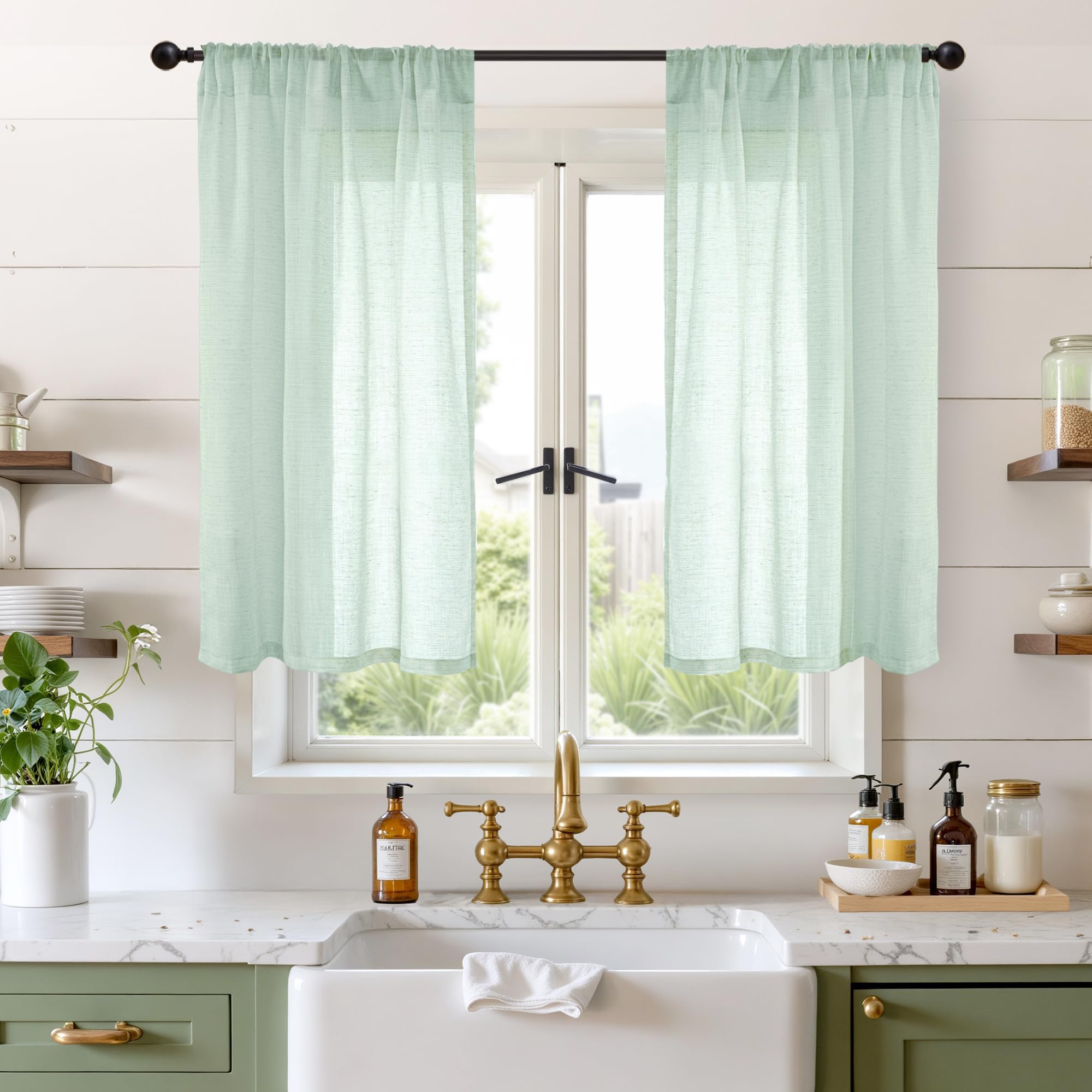 BGment 90 Inches Long Curtains Linen Semi Sheer, Light Filtering Window Treatments Drapes with Rod Pocket Lightweight for Living Room Bedroom, 2 Panels, 52 Inch Wide Each Panel