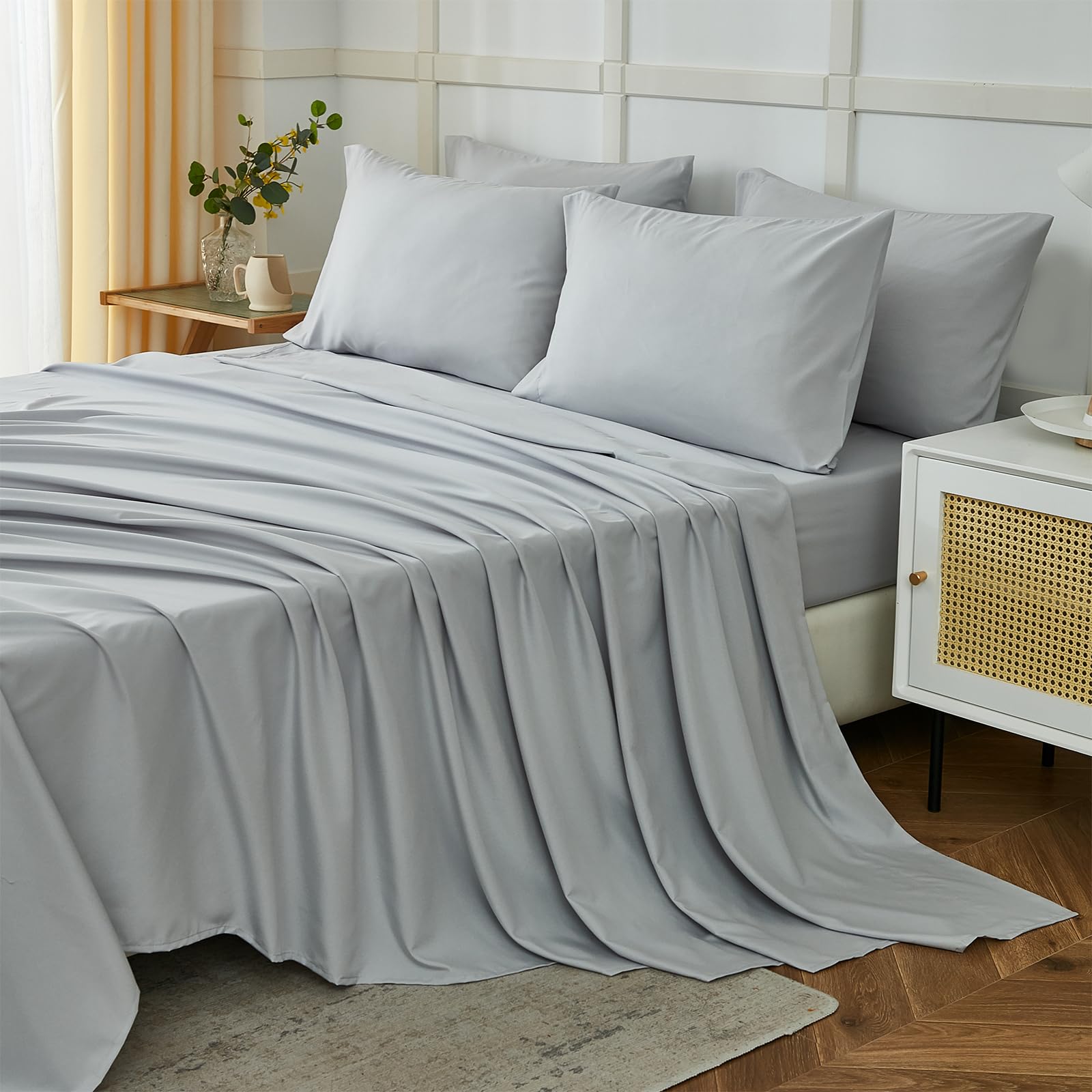 ILAVANDE Queen Sheets Set 6 Piece,Hotel Luxury Super Soft 1800 Series Microfiber Queen Bed Sheets Set-Wrinkle Free & Breathable-14 Deep Pocket Sheets for Queen Size Bed(Queen,Sage Green)