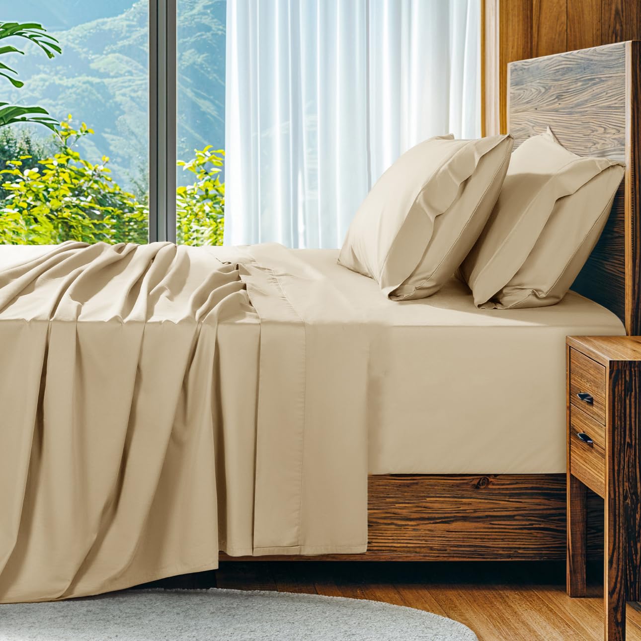 SONORO KATE 100% Egyptian Cotton Sheets Set, Extra Deep Pocket up to 18"-24",1000 High Thread Count, Soft & Breathable 5-Star Hotel Sateen Bed Sheets - 4 PC (Linen,Queen)