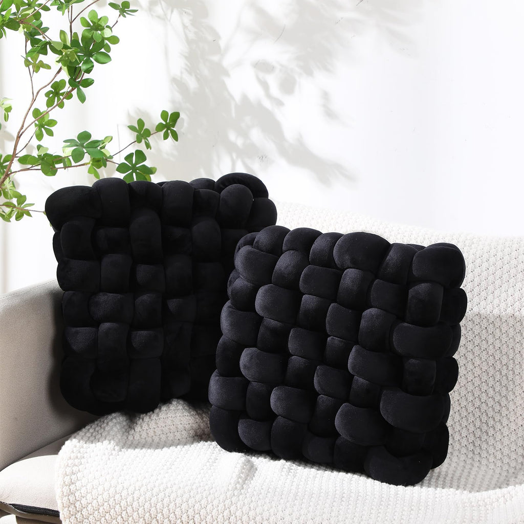 Wenqik 2 Pcs Knot Pillows Square Knotted Plush Throws Soft Accent Pillows Decoration Cushion for Couch Home Office Living Room Bedroom Bed Sofa Decor, 12'' x 13''(Cream White,Lambswool)