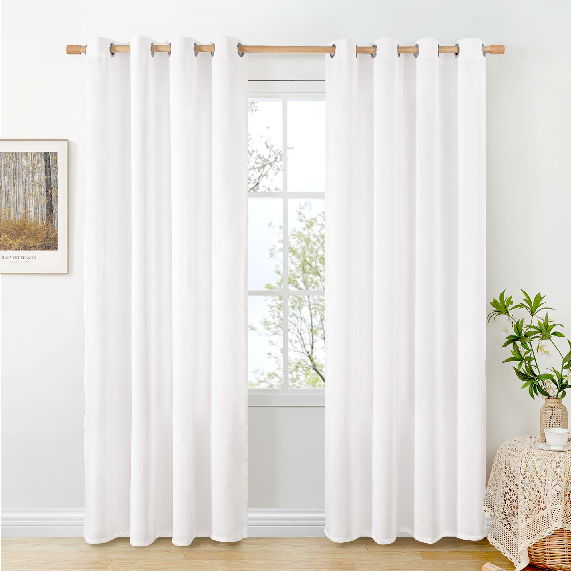 BGment Linen Curtains 95 Inch Long for Living Room 2 Panels, Thick Textured Privacy Floor Length Window Drapes Non See Through for Bedroom Farmhouse Light Filtering Grommet Top, Each 52 Inch Wide