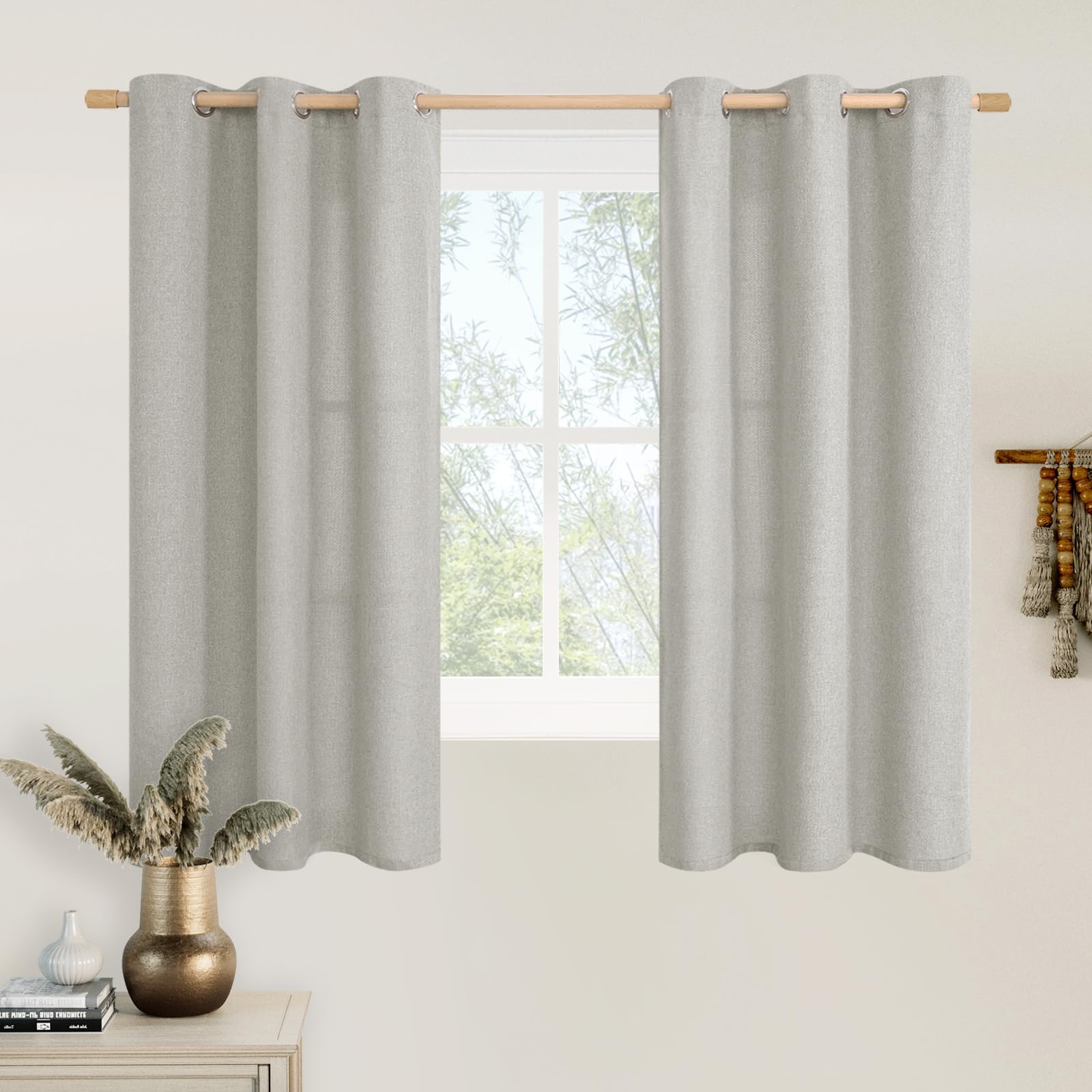 LAMIT Natural Beige Linen Curtains for Bedroom, 84 inches Grommet Thermal Insulated Thick Burlap Farmhouse Neutral Curtains Noise Reducing Light Filtering Drapes for Living Room, 2 Panels, W60 x L84