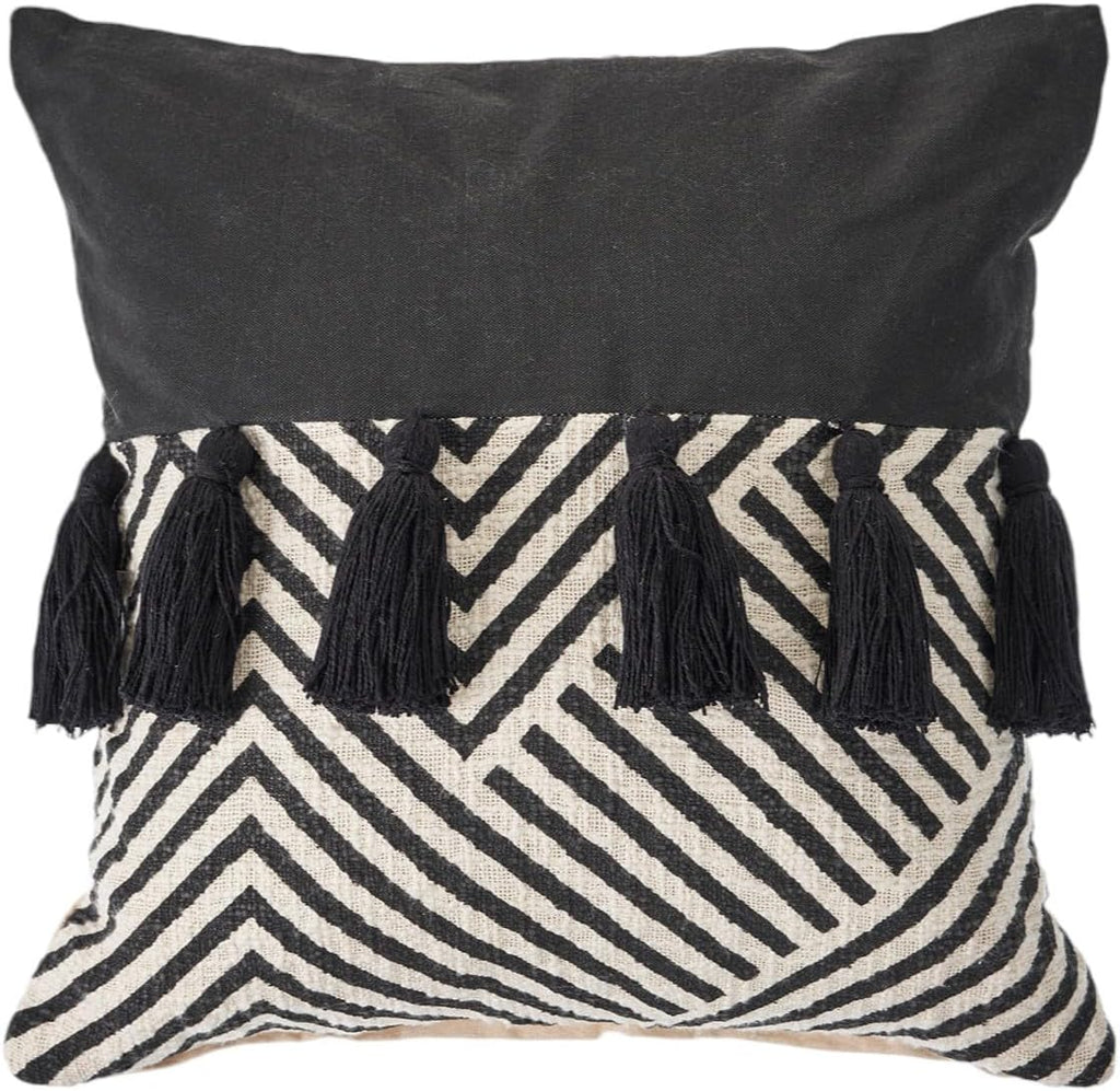 HomeRoots Set of Two Black and White Chevron Cotton Throw Pillow with Tassels