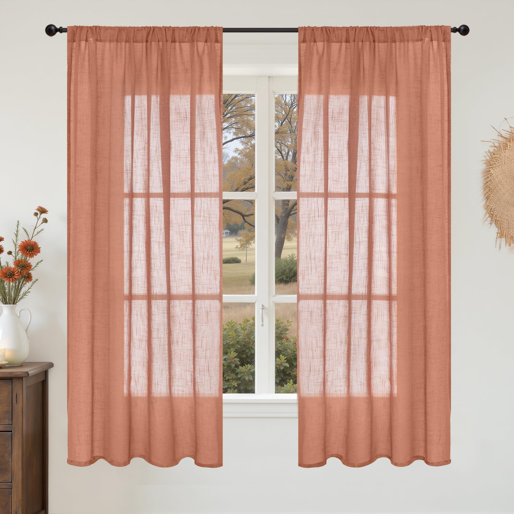 BGment 90 Inches Long Curtains Linen Semi Sheer, Light Filtering Window Treatments Drapes with Rod Pocket Lightweight for Living Room Bedroom, 2 Panels, 52 Inch Wide Each Panel