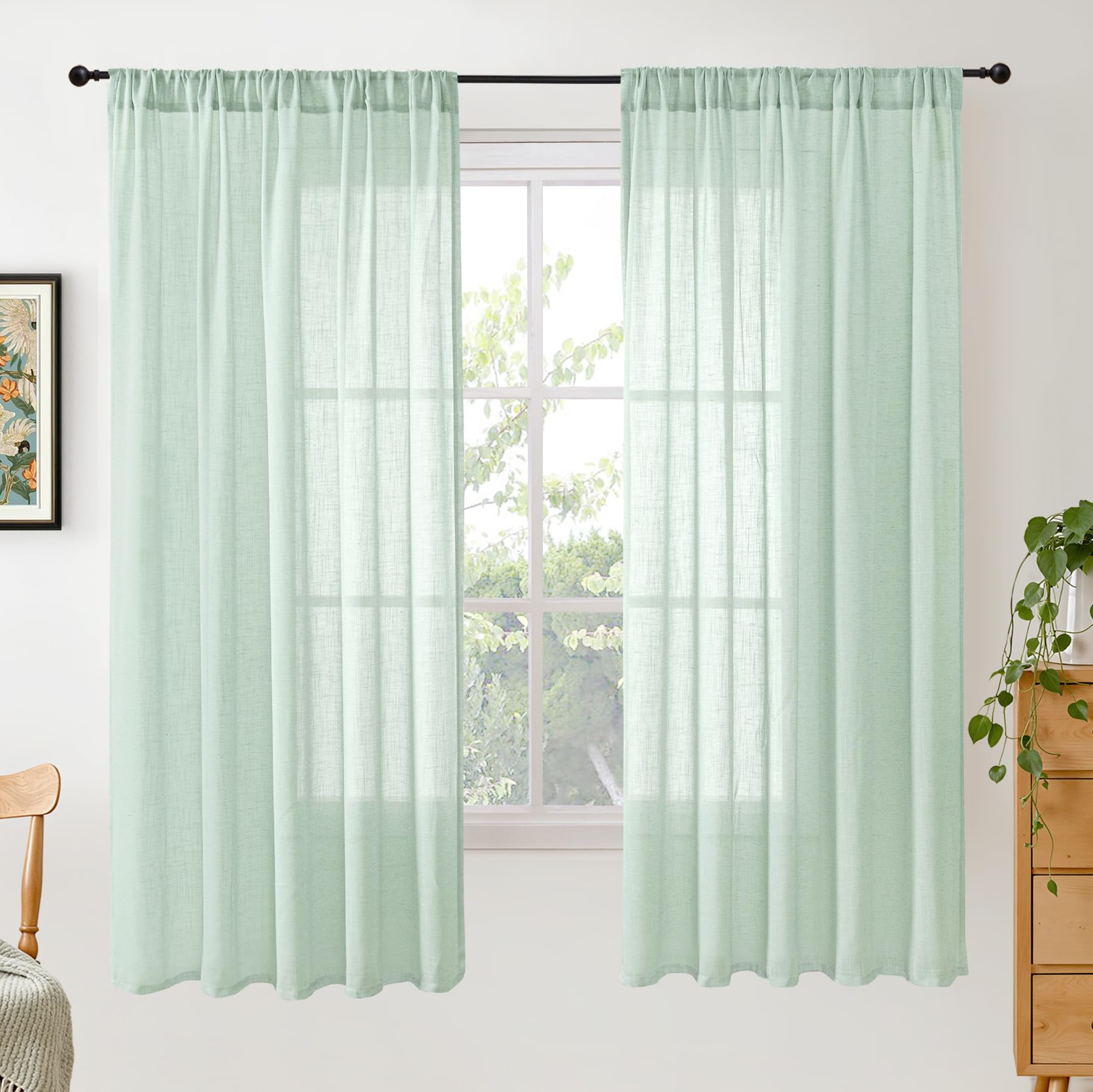 BGment 90 Inches Long Curtains Linen Semi Sheer, Light Filtering Window Treatments Drapes with Rod Pocket Lightweight for Living Room Bedroom, 2 Panels, 52 Inch Wide Each Panel