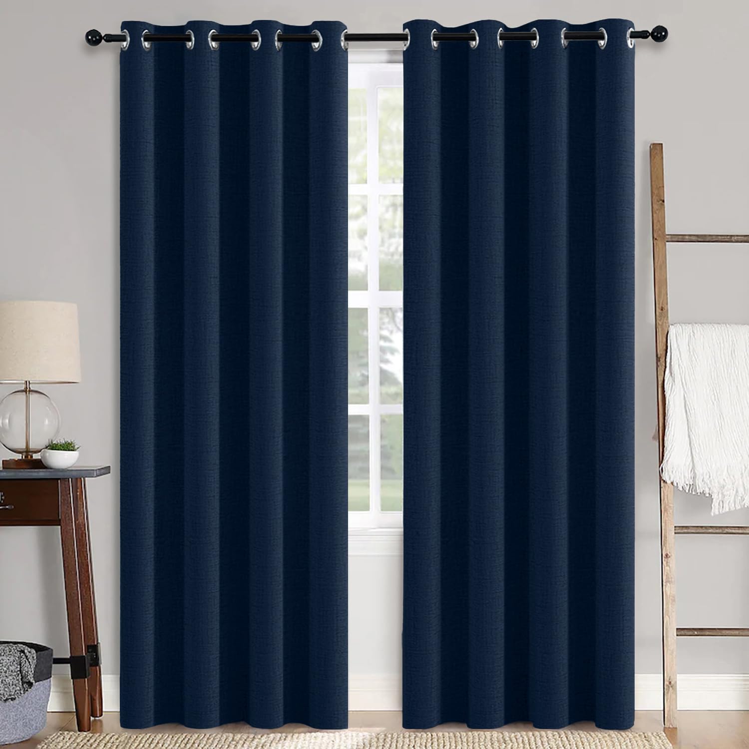 MIULEE 100% Blackout Linen Curtains for Bedroom Thermal Insulated Birch Grommet Room Darkening Curtains & Drapes for Living Room Nursery 52 x 96 Inch (2 Panels)