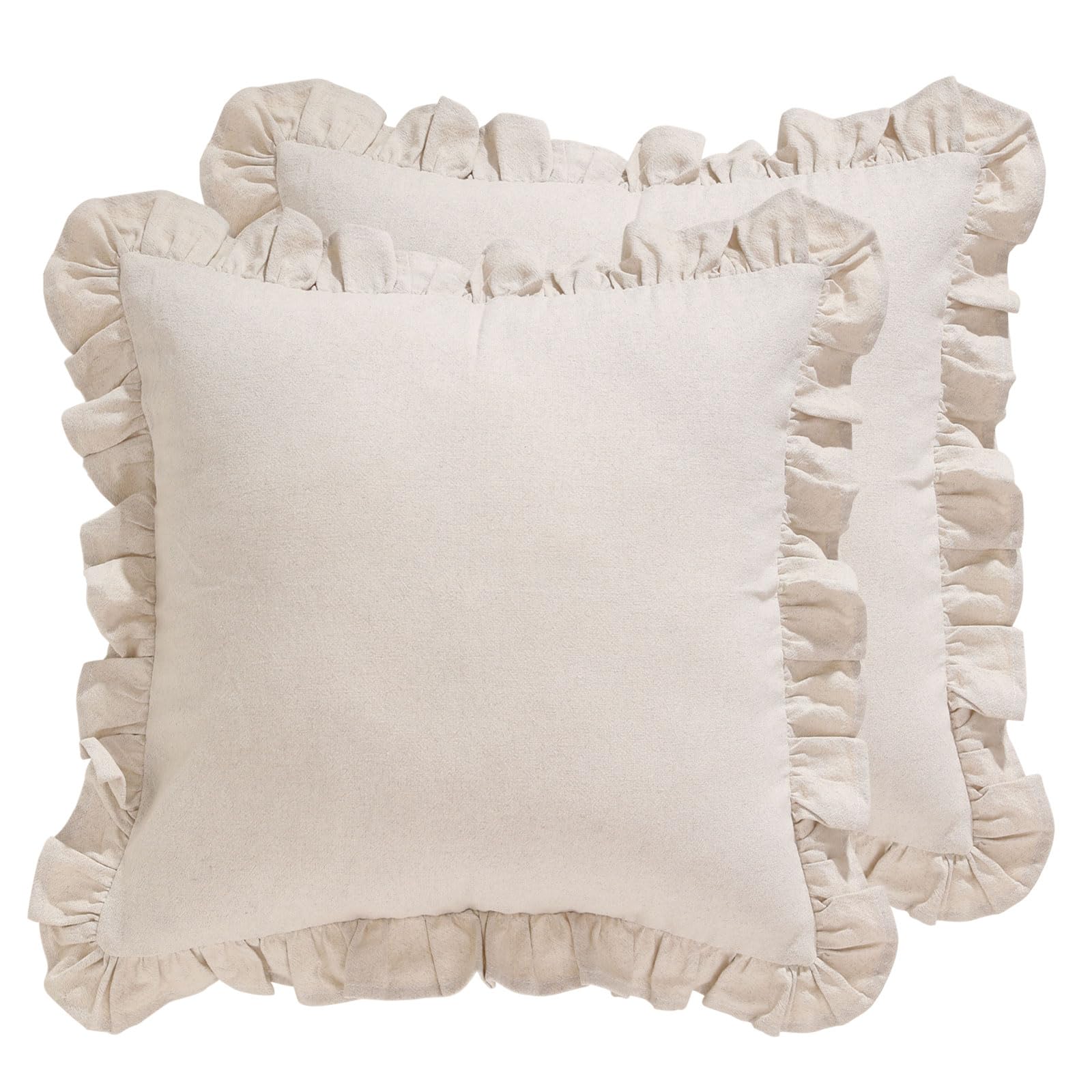 patdrea Rhodo Shabby Chic Decorative Throw Pillow Covers 22x22 Set of 2,Farmhouse Red Linen Pillow Covers with Ruffles,Square Sturdy Throw Pillow Case for Couch Sofa Bed Living Room