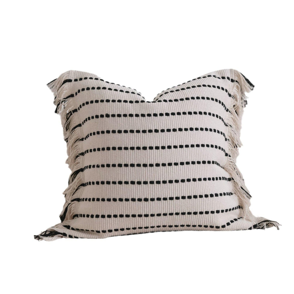 Square Boho Striped Tassel Edge Cushion Cover Cotton Linen Living Room Throw Pillow Covers,Beige,45 x 45 cm