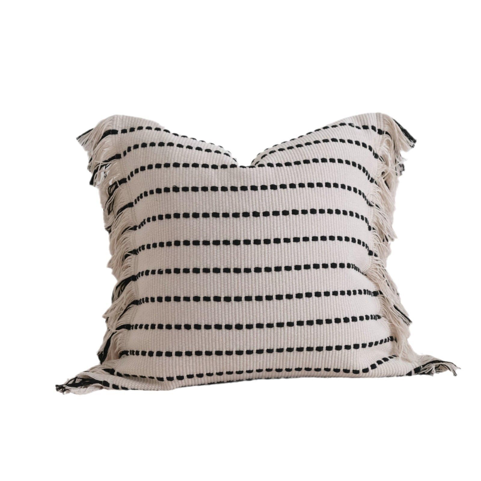 Square Boho Striped Tassel Edge Cushion Cover Cotton Linen Living Room Throw Pillow Covers,Beige,45 x 45 cm