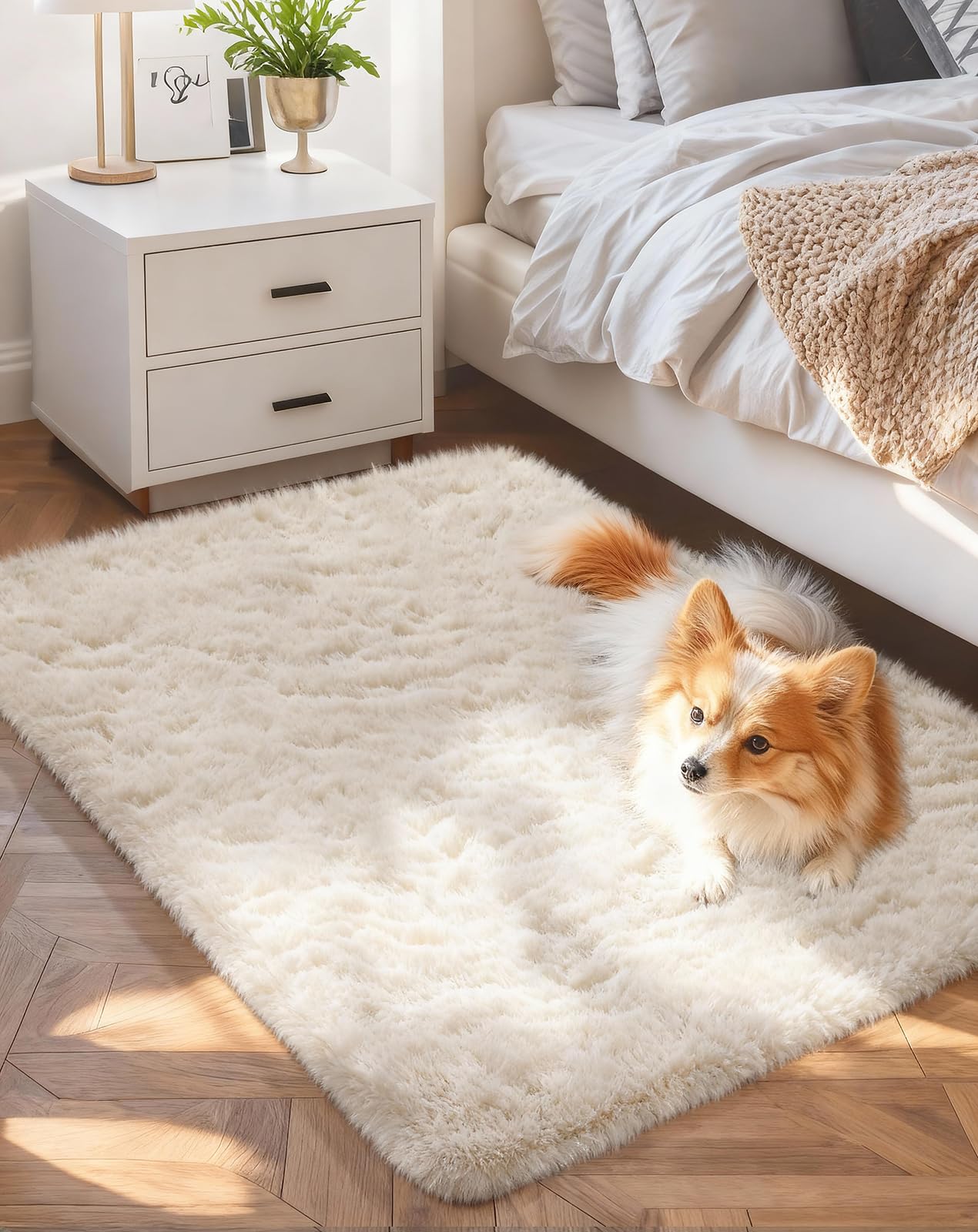 Ophanie Beige Rugs for Living Room Bedroom, 5x8 Fluffy Fuzzy Furry Carpet, Plush Soft Shaggy Bedside Indoor Floor Area Rug for Kids Girls Boys Baby Teen Dorm Nursery Home Decor Aesthetic