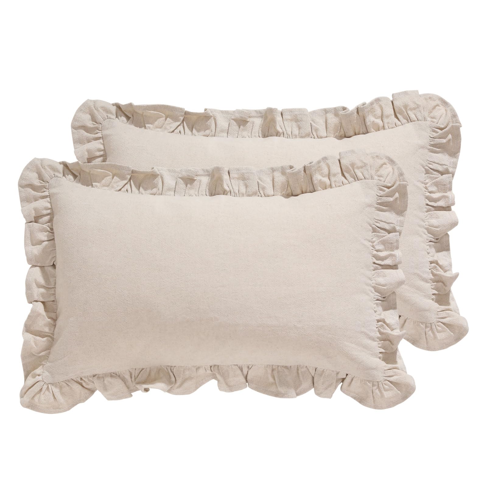 patdrea Rhodo Shabby Chic Decorative Throw Pillow Covers 22x22 Set of 2,Farmhouse Red Linen Pillow Covers with Ruffles,Square Sturdy Throw Pillow Case for Couch Sofa Bed Living Room