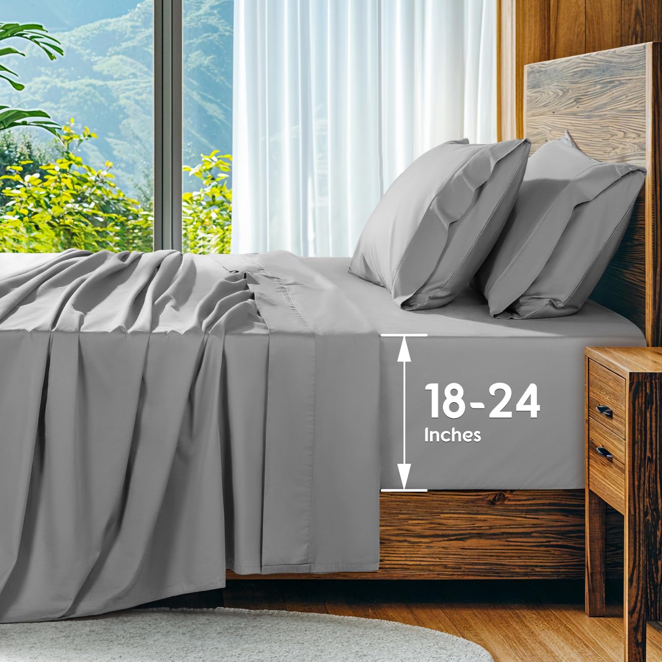 SONORO KATE 100% Egyptian Cotton Sheets Set, Extra Deep Pocket up to 18"-24",1000 High Thread Count, Soft & Breathable 5-Star Hotel Sateen Bed Sheets - 4 PC (Linen,Queen)