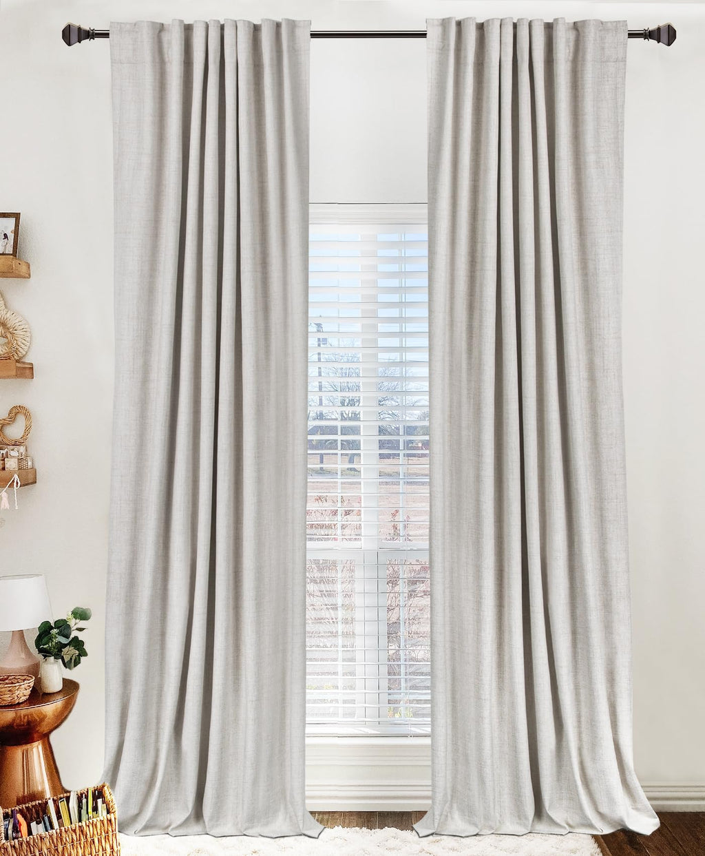 Oatmeal 2-Panel Linen Blackout Curtains, 50"W x 96"L, Thermal Insulated, Back Tab & Rod Pocket for Bedroom & Living Room