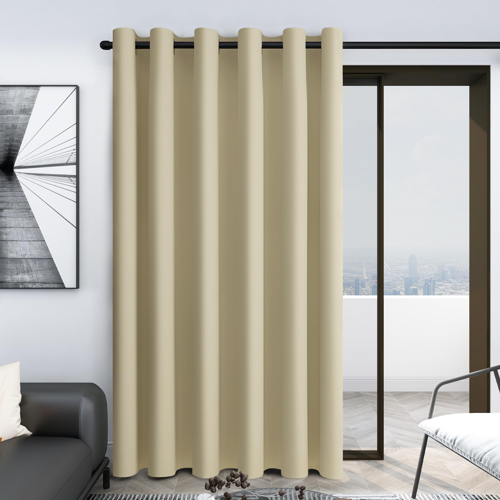 Deconovo Blackout Wide Curtain Panel, Grommet Top Thermal Insulated Room Darkening Drape for Bedroom Living Room, Khaki Divider, 100W x 84L Inch, Pack of 1