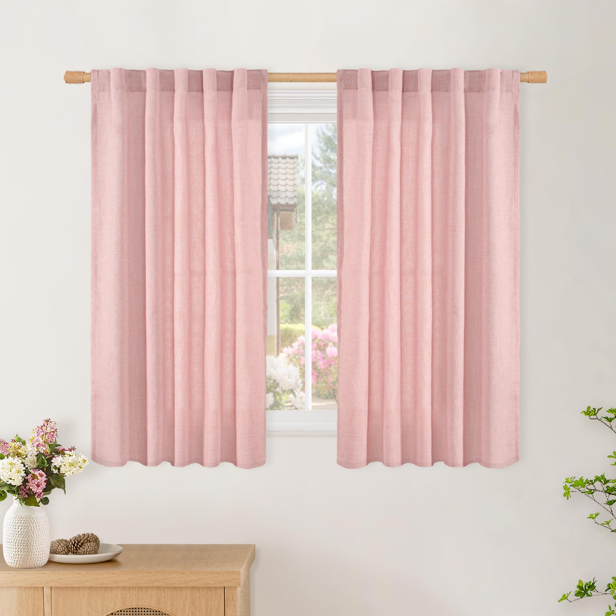 BGment Long 102 Inch Length Linen Curtains for Living Room, Natural Rod Pocket Textured Burlap Drapes Rustic Country Light Filtering for Bedroom Semi Sheer Back Tab, 2 Panel, 52 Inch Wide Each Panel