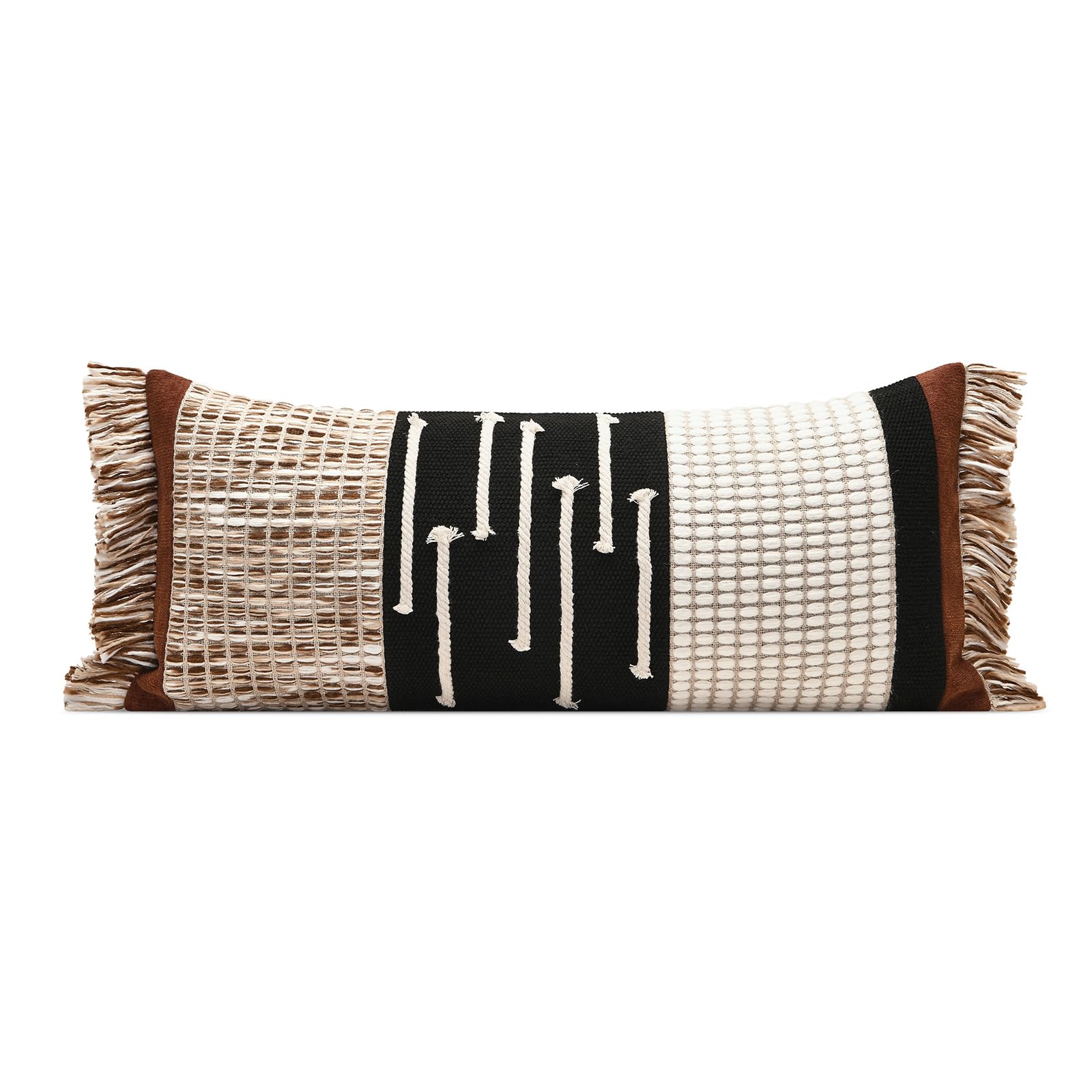 Luxury Zebra Lumbar Pillow Cover with Brown Tassel Trim, Zebra Pattern Jacquard Design Decorative Pillow Case for Sofa Bedroom Living Room, 12x20 Inch (Single Pack)