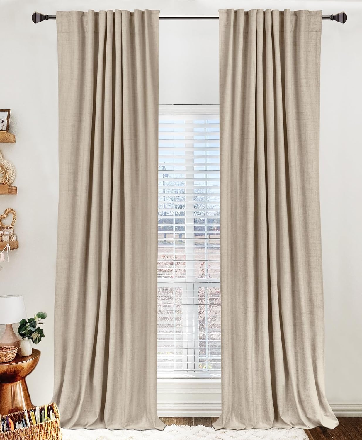 Oatmeal 2-Panel Linen Blackout Curtains, 50"W x 96"L, Thermal Insulated, Back Tab & Rod Pocket for Bedroom & Living Room