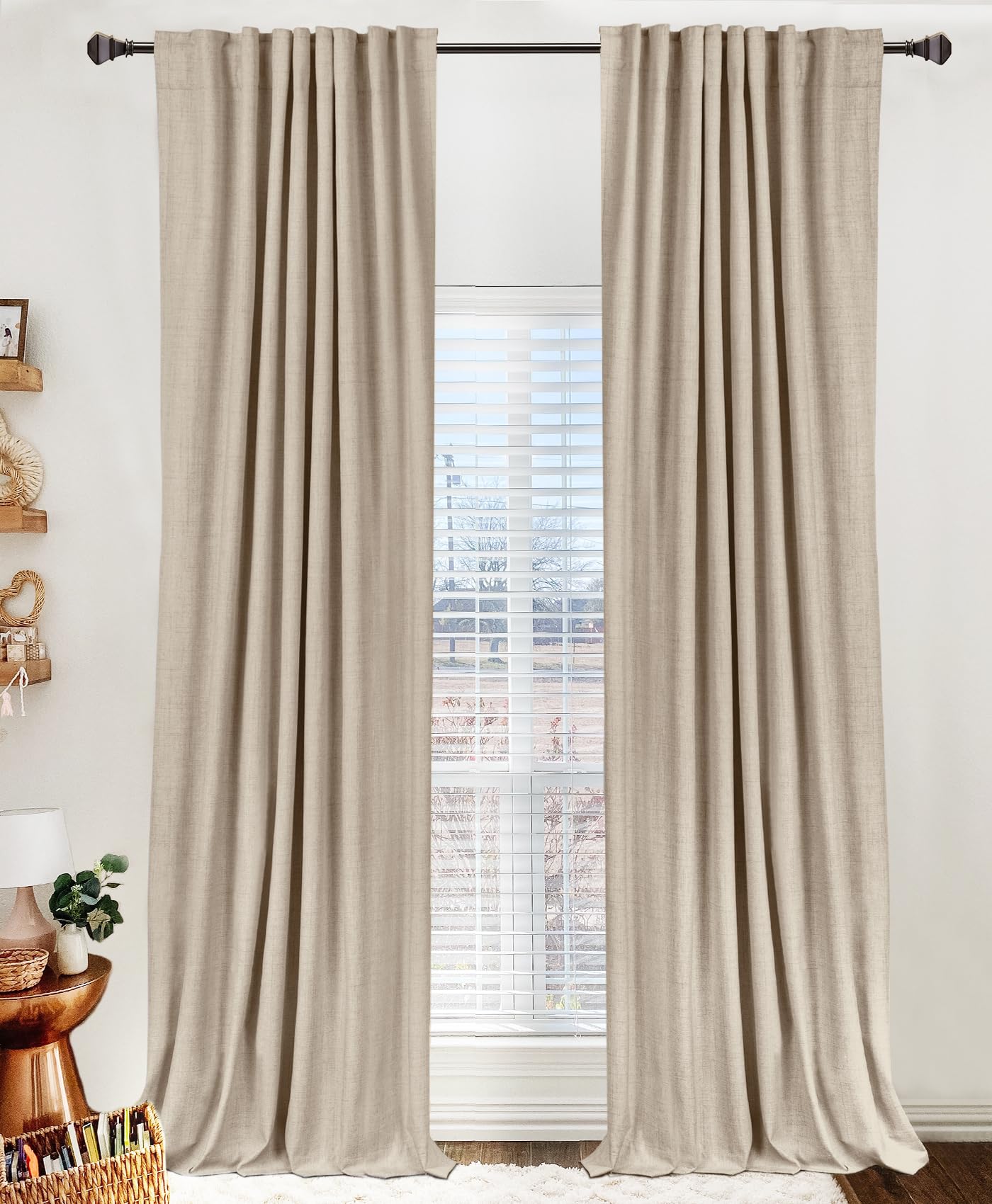 Oatmeal 2-Panel Linen Blackout Curtains, 50"W x 96"L, Thermal Insulated, Back Tab & Rod Pocket for Bedroom & Living Room