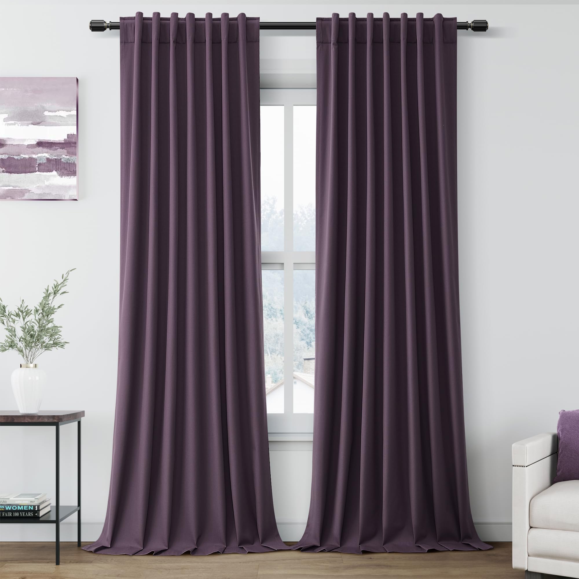 Nanspring Light Grey 100% Blackout Linen Curtains for Bedroom 90 Inches Long Back Tab Thermal Insulated Modern Luxury Simple Black Out Curtain for Living Room Dining Room Drapes 52x90, 2 Panels
