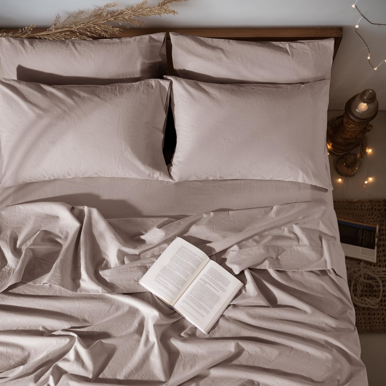 LBRO2M 100% Pure Linen Sheet Set Deep Pocket Up to 16" Bed Sheets Sets, Natural Flax Beddings Soft, Breathable, Comfortable for All Seasons 4 Pcs Sheet Set Queen Size, Linen