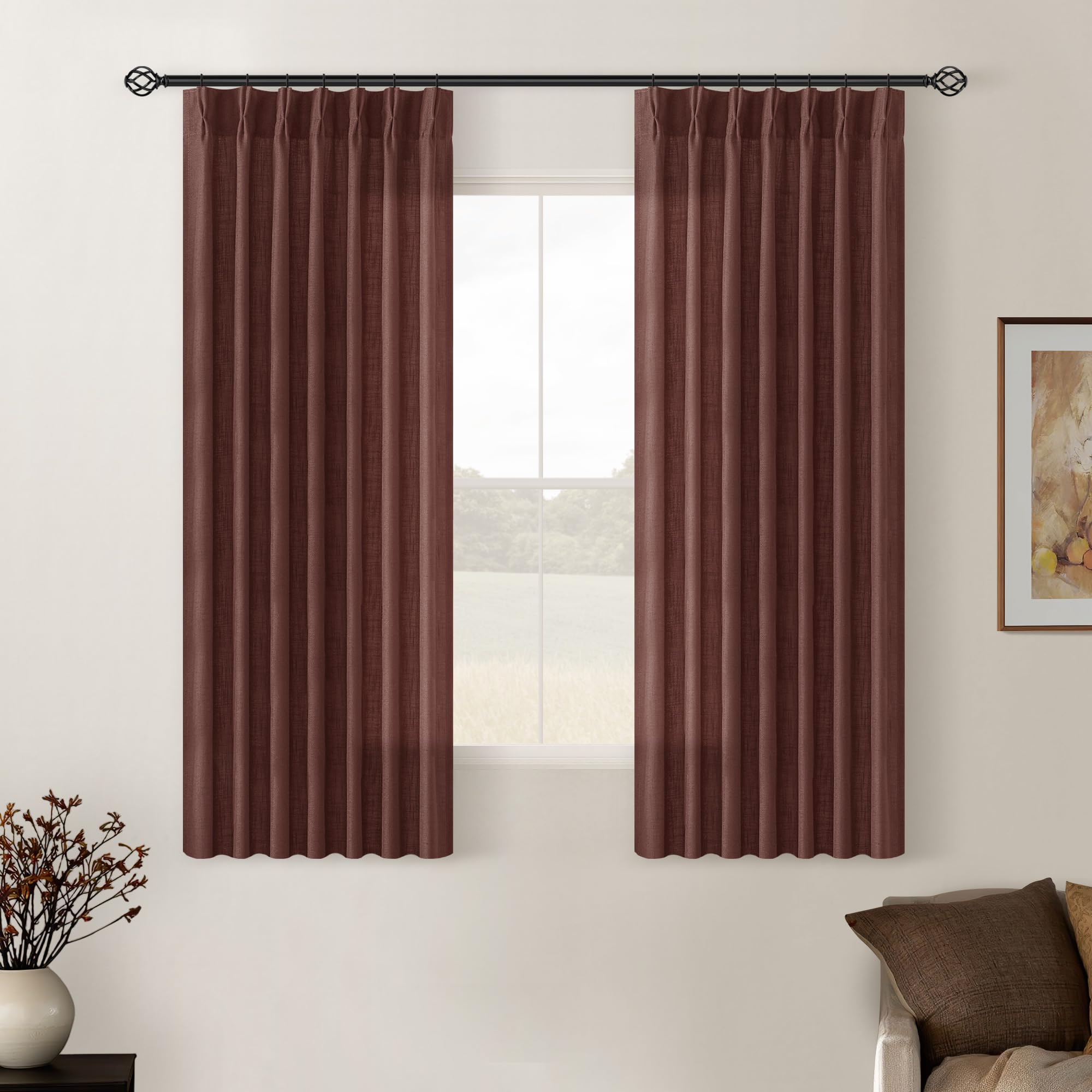 90 Inch Pinch Pleated Linen Curtains 2 Panel Set for Living Room Cream Natural Thick Linen Textured Drapes 90 Inches Long Pinch Pleat Drapes Birch Ivory Semi Sheer Curtain for Dining Bedroom Office