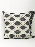 Boho Black White Diamond Fringed Throw Pillow Cover, Woven Textured Decorative Square Cushion Case with Tassel Edge for Couch Sofa Bed Living Room Home Decor, 18x18 Inch (Pillow Insert Not Included)
